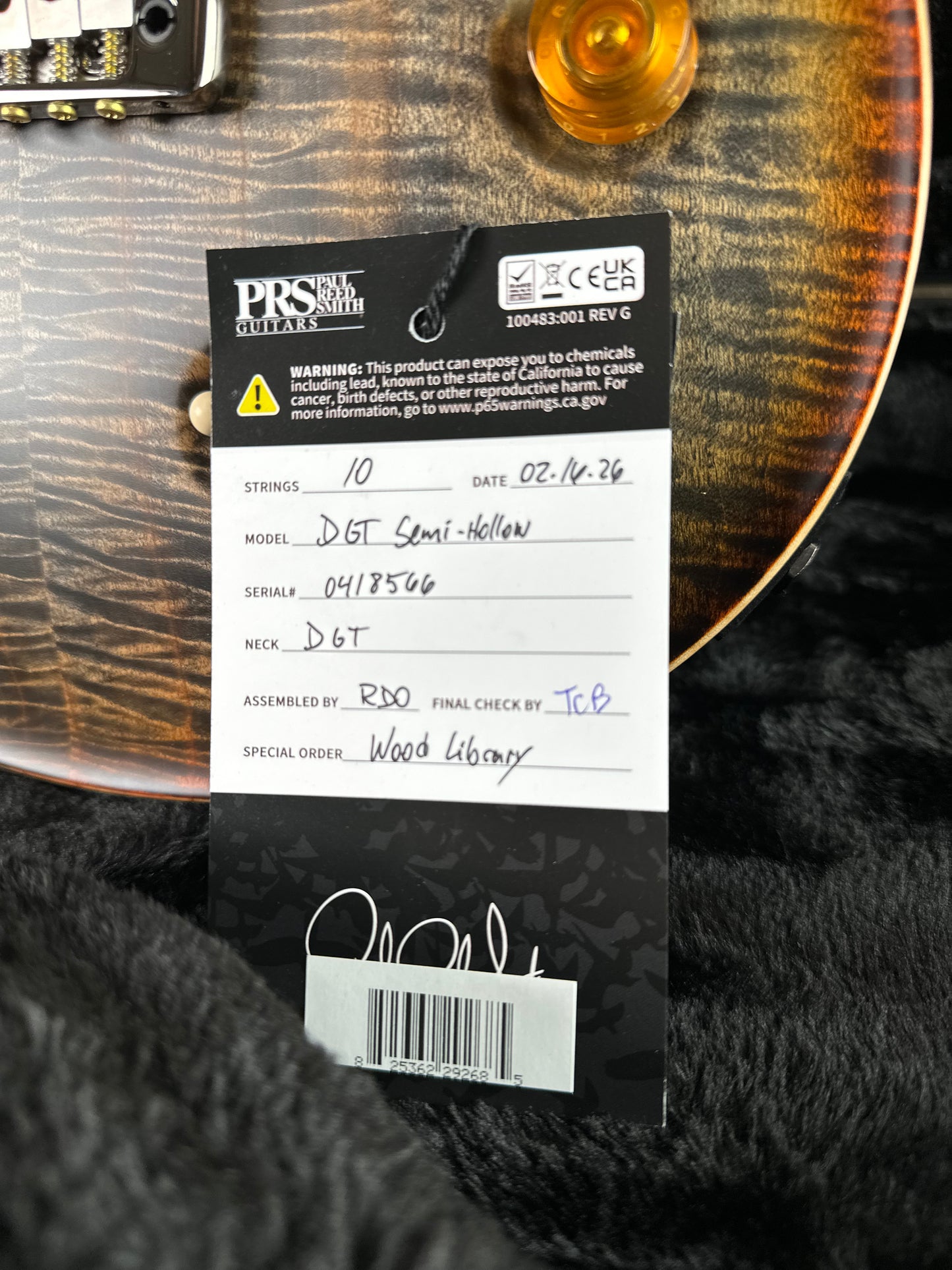 PRS Wood Library DGT Semi-Hollow David Grissom Signature, Flamed Maple 10-Top, Smoked Black Hardware 6.95 lbs! - Satin Burnt Maple Leaf 418566