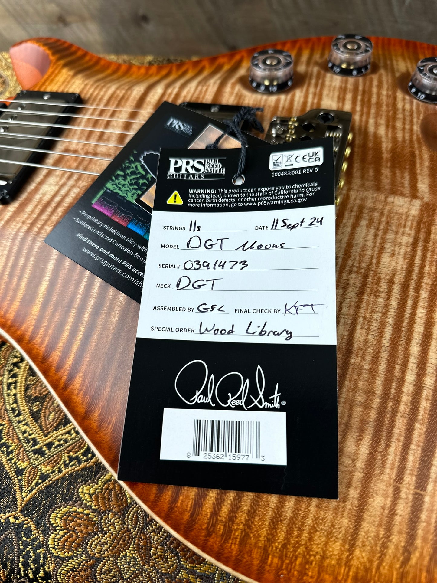 PRS DGT David Grissom Signature Wood Library Flame Maple 10 Top, Korina Back/Neck, Ebony FB - Autumn Sky 391473