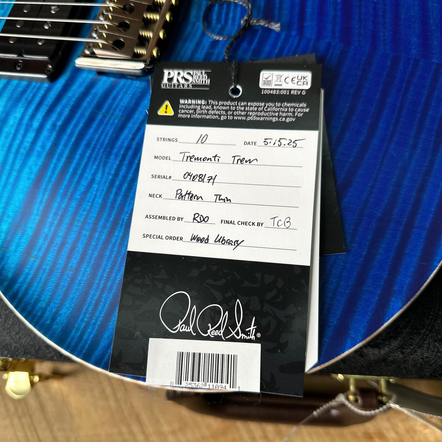 PRS Wood Library Mark Tremonti Signature Trem Flame Maple 10 Top - Satin Blue Fade 408171