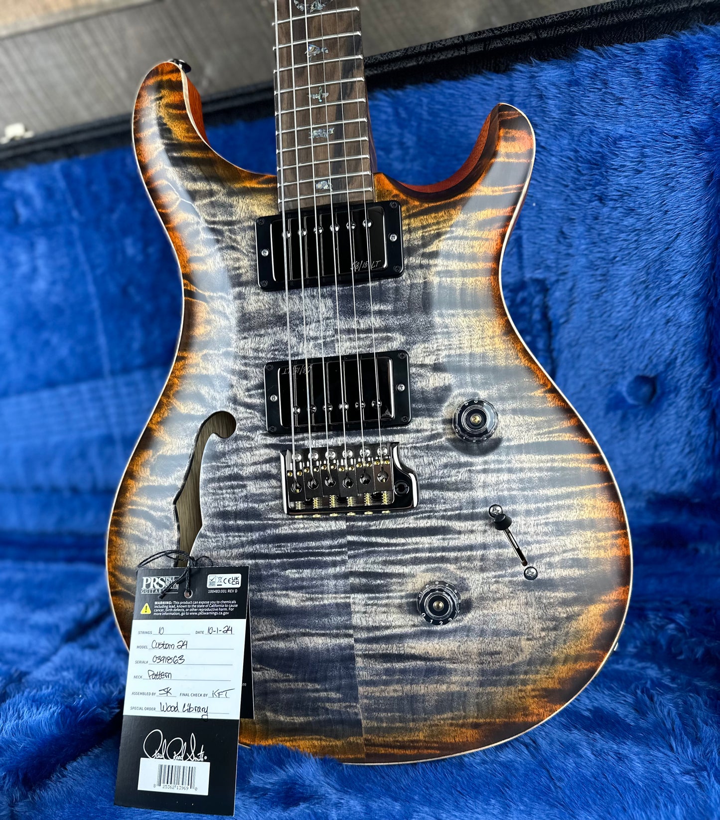 PRS Wood Library Custom 24 Semi-Hollow Quilt Maple 10 Top, Korina Back, Torrified Maple Neck, Ziricote FB - Burnt Maple Leaf 391863