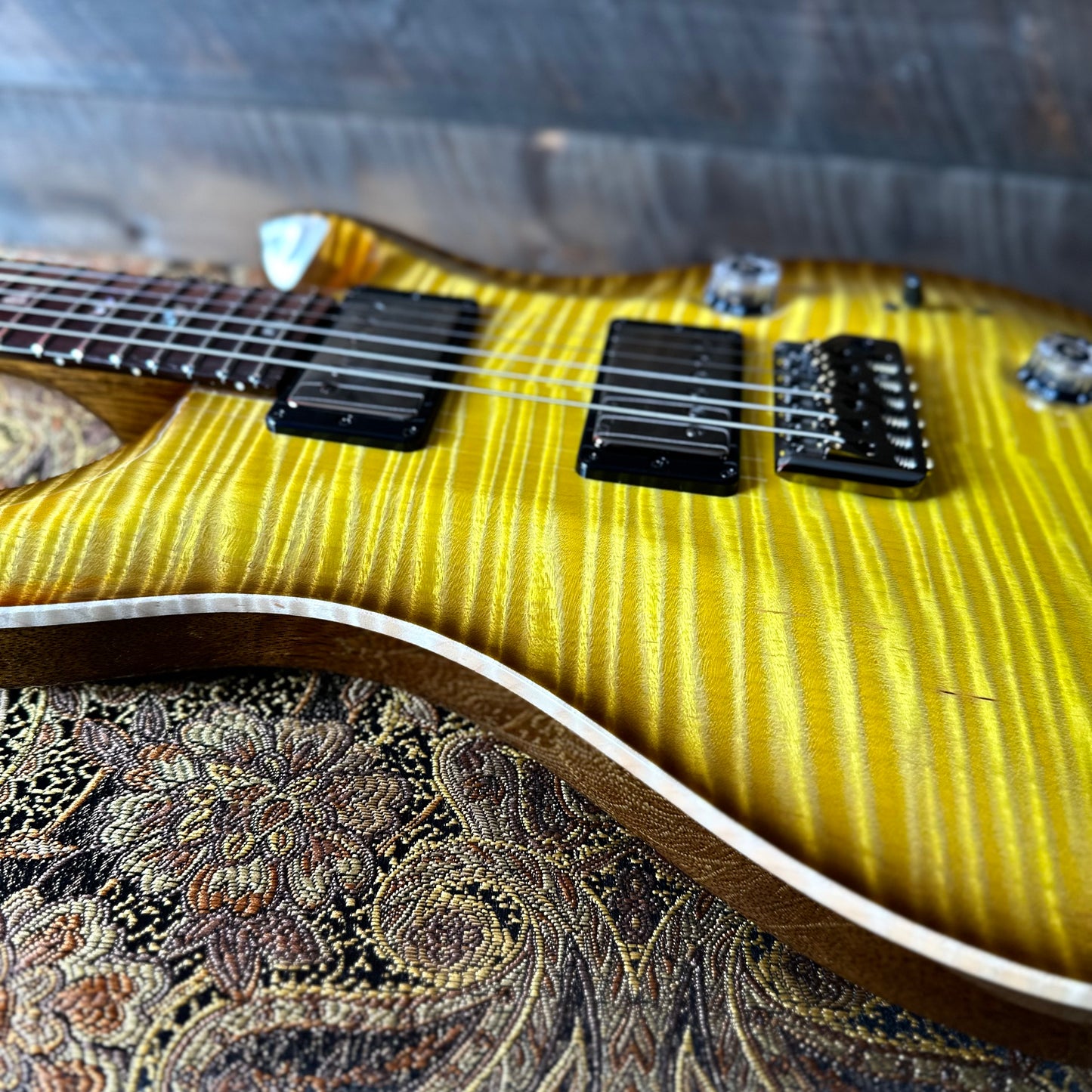 PRS Wood Library Custom 24 Flame Top Brazilian Rosewood Fretboard! - Livingston Lemondrop 410301