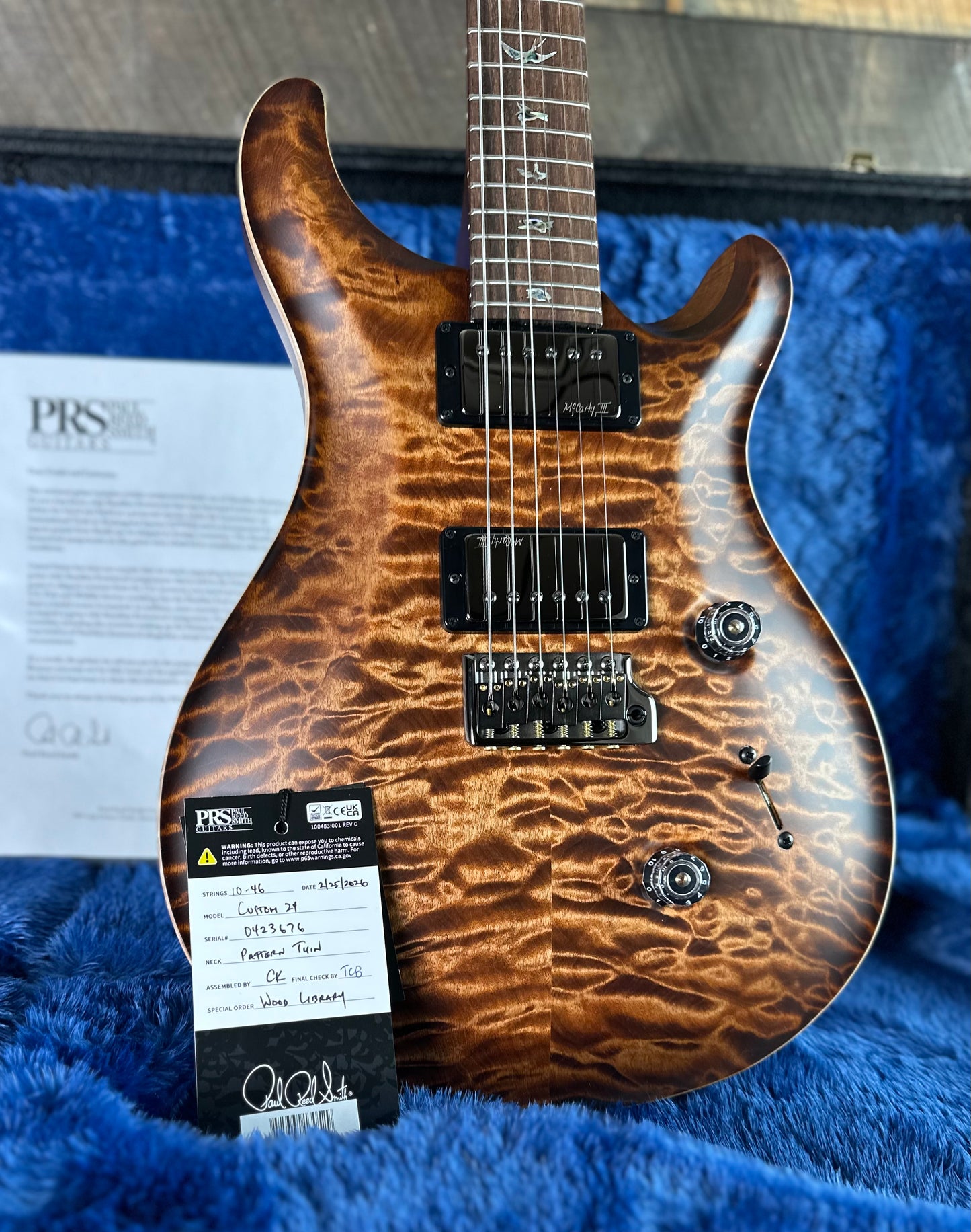 PRS Wood Library Custom 24 Amazing Quilted 10 top!!, Korina Body/Neck, Brazilian Rosewood FB - Copperhead 423676