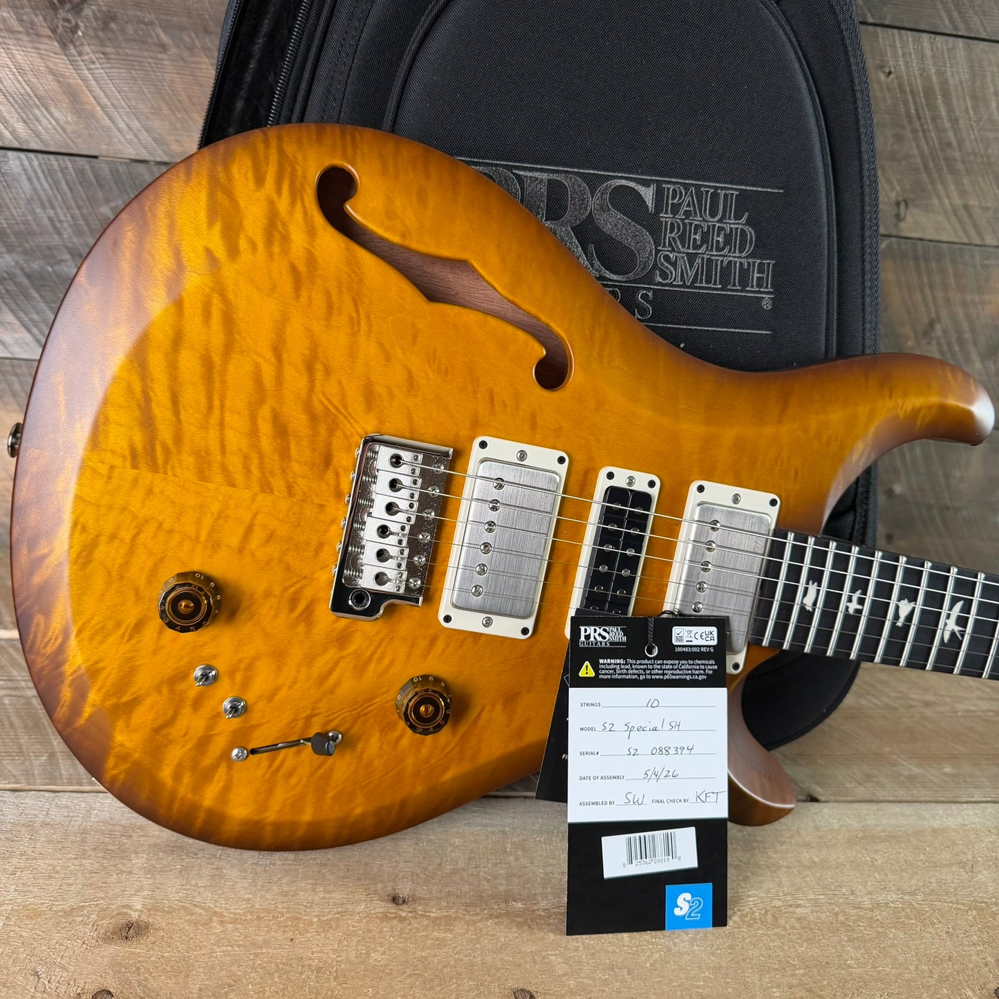 PRS S2 Wood Library Special Semi-Hollow Quilted Top - Satin Honey Gold Burst S2088394