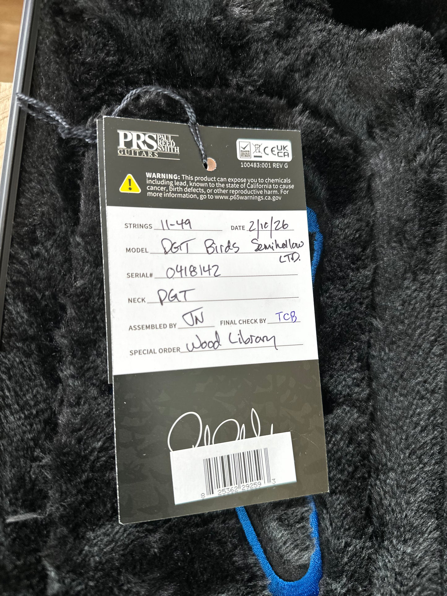 PRS Wood Library DGT Semi-Hollow David Grissom Signature , Rosewood Neck!, Flamed Maple 10-Top, Smoked Black Hardware - Satin Charcoal (Natural Back) 418142