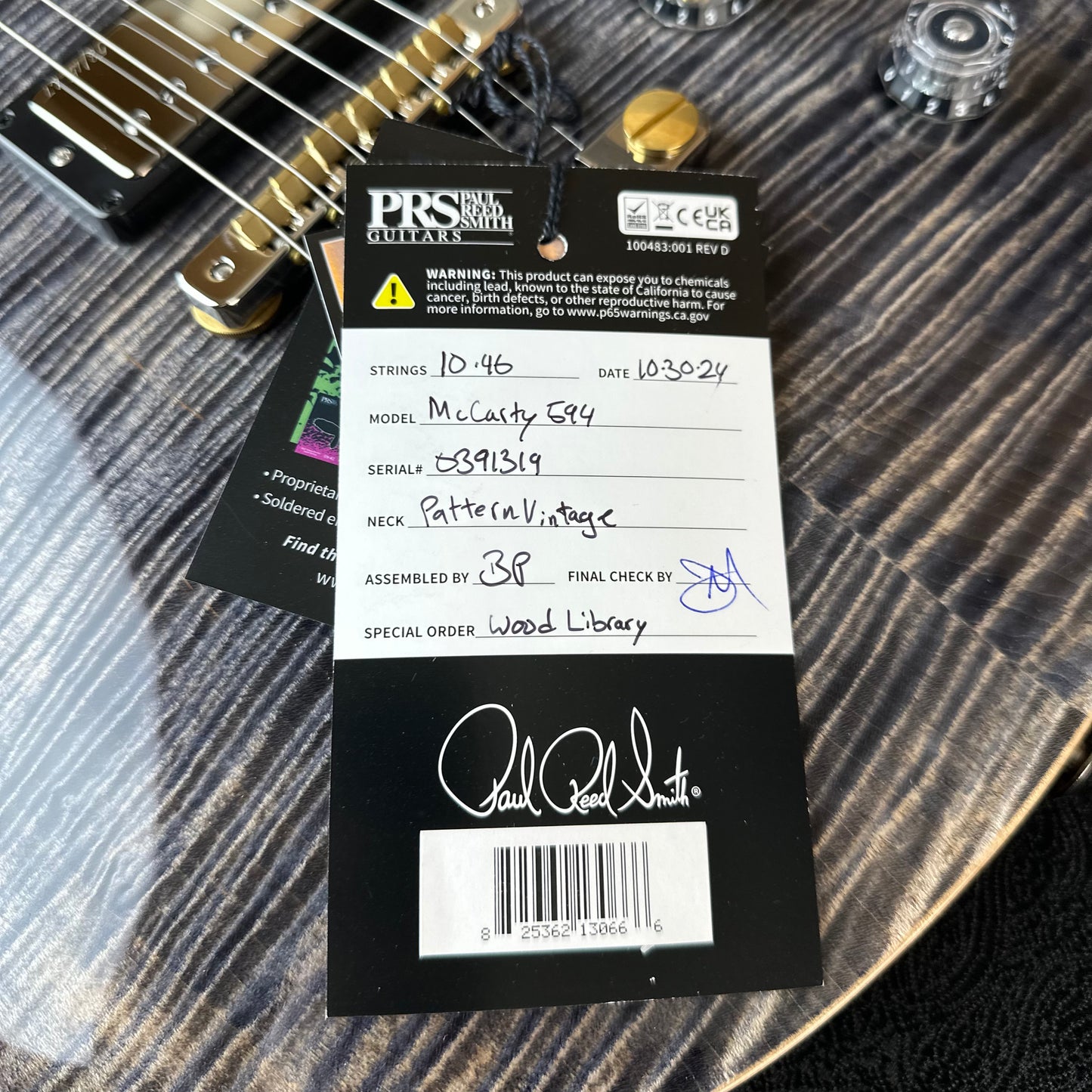 PRS On HOLD Glenn Wood Library McCarty 594 Flamed Maple 10 Top, Torrified Flamed Maple Neck, Bound Ebony FB - Charcoal 391319