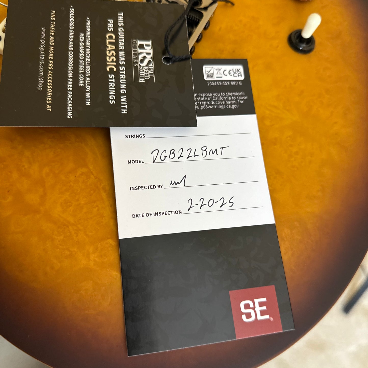 PRS SE DGT Laurel Burl Limited Edition - McCarty Tobacco Burst 102930