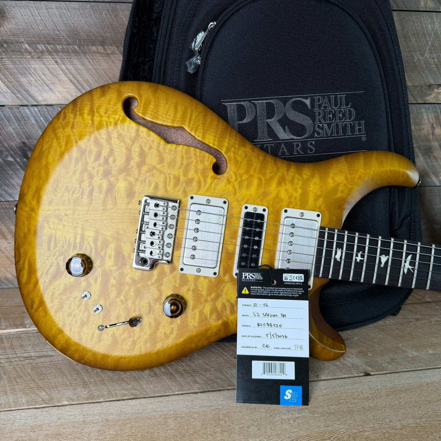 PRS S2 Wood Library Special Semi-Hollow Quilted Top Satin Livingston Lemondrop S2088420