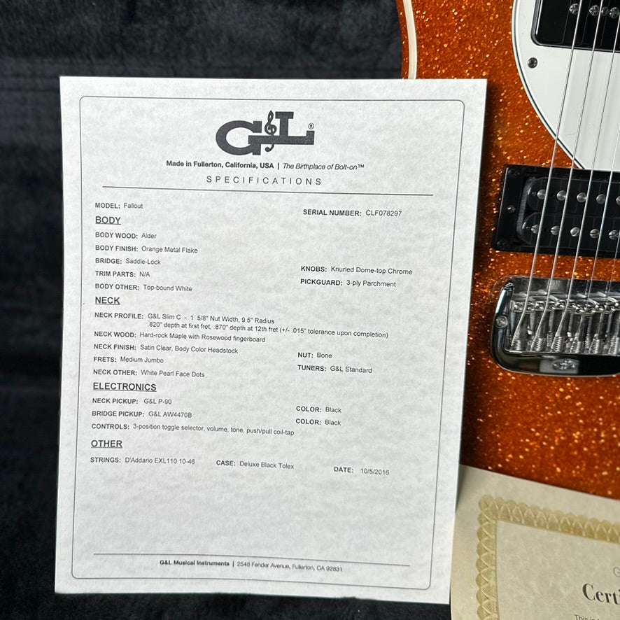 Used 2016 G&L USA Fallout - Orange Metal Flake!