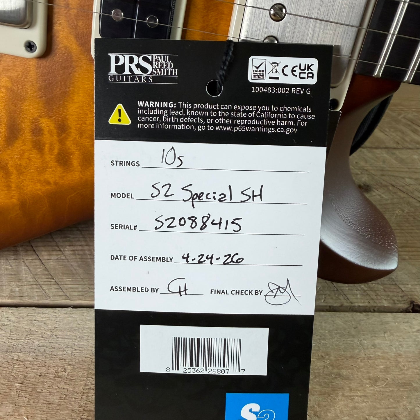 PRS S2 Wood Library Special Semi-Hollow Quilted Top Ebony Fretboard Violin Amber Sunburst S2088415