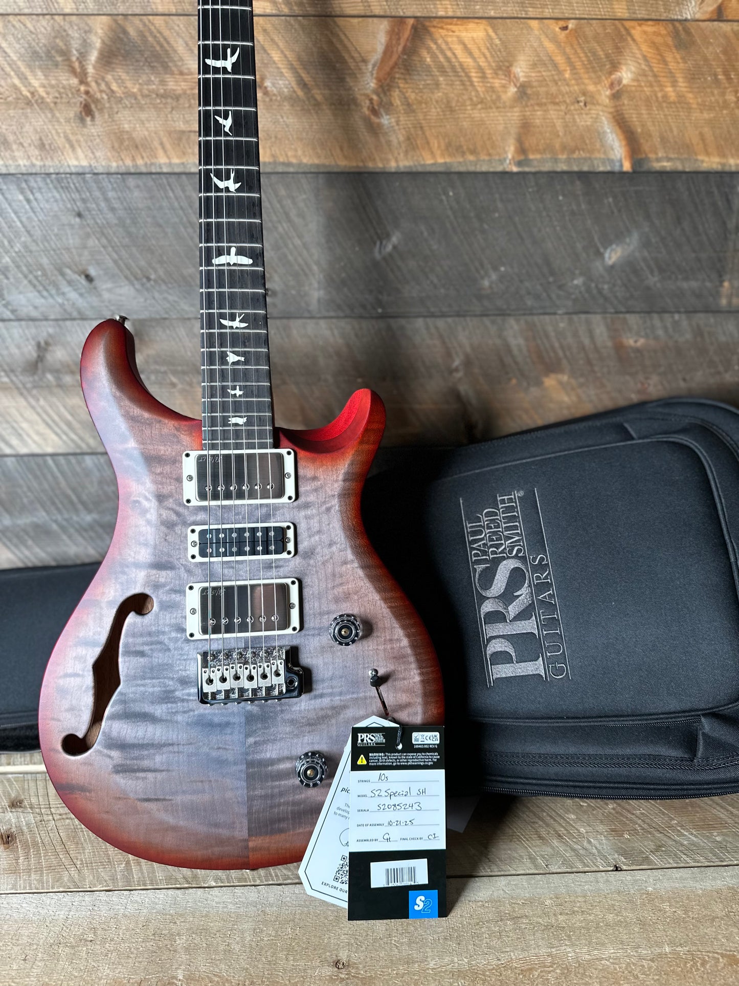 PRS S2 Wood Library Special Semi-Hollow Quilted Top - Satin Faded Grey Black Cherry Burst S2085243