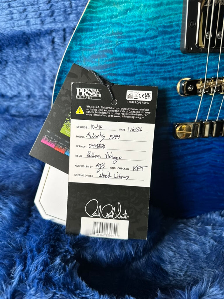PRS Wood Library McCarty 594 Flamed Maple 10 Top, Swamp Ash Back, Flamed Maple Neck, Bound Ebony FB - Satin Blue Fade 418876