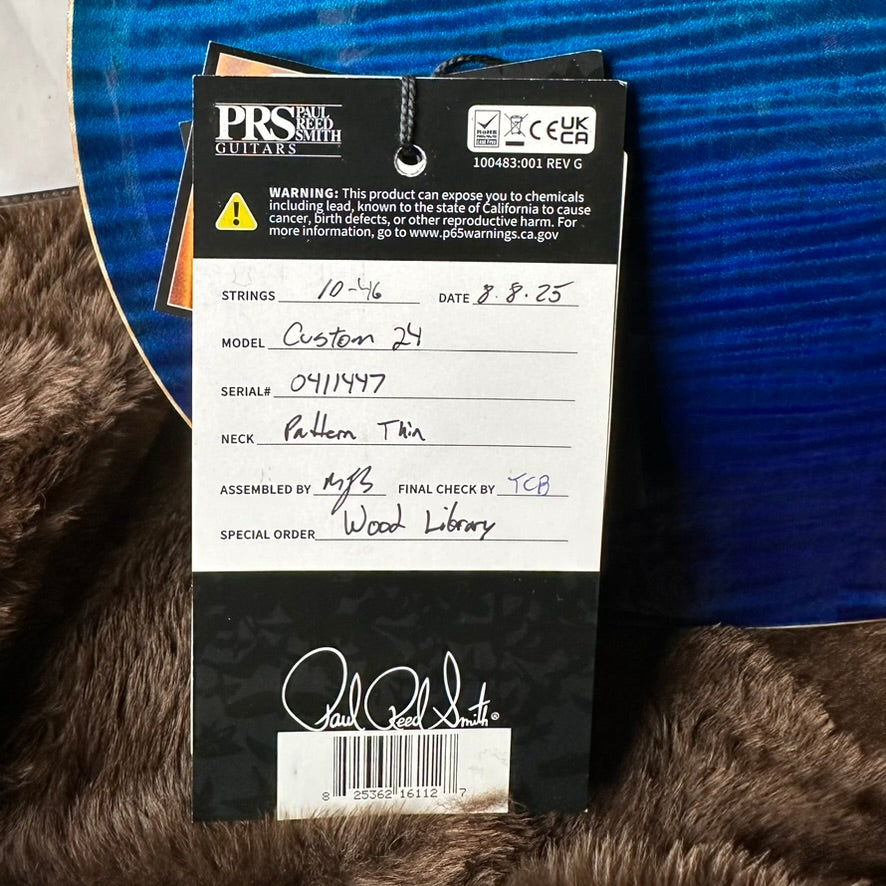 PRS Wood Library Custom 24 Blue Fade 10 Top Brazilian Rosewood Fretboard 58/15lt Korina Back 411447