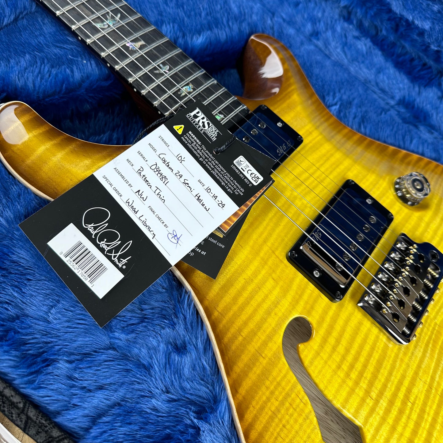 PRS Wood Library Custom 24 Semi-Hollow Flame Maple 10 Top Korina Body/Neck Ebony FB - Livingston Lemondrop 394891