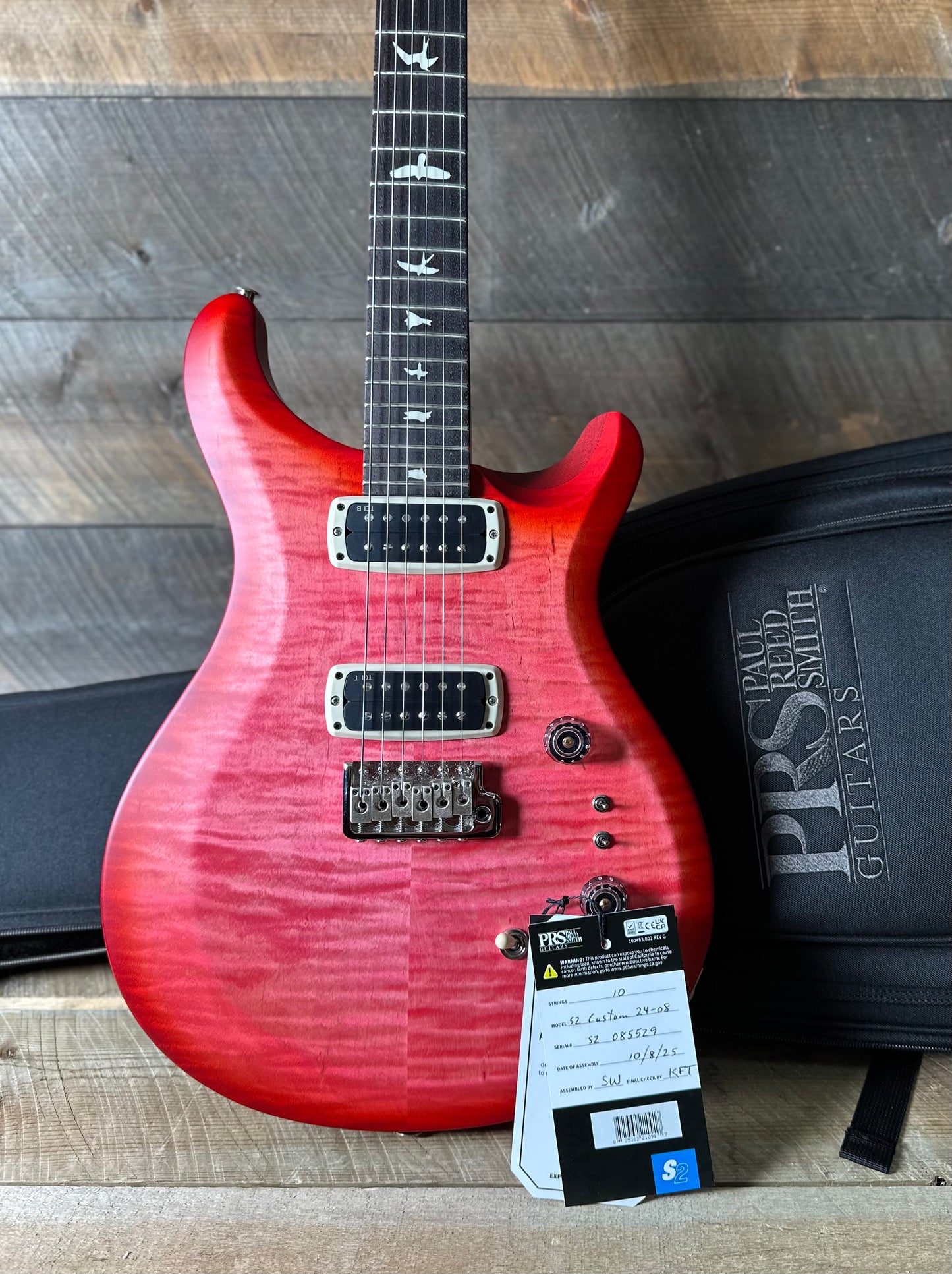 PRS S2 Wood Library Custom 24-08 QS Exclusive Satin Run! - Bonnie Pink Cherry Burst S2085529