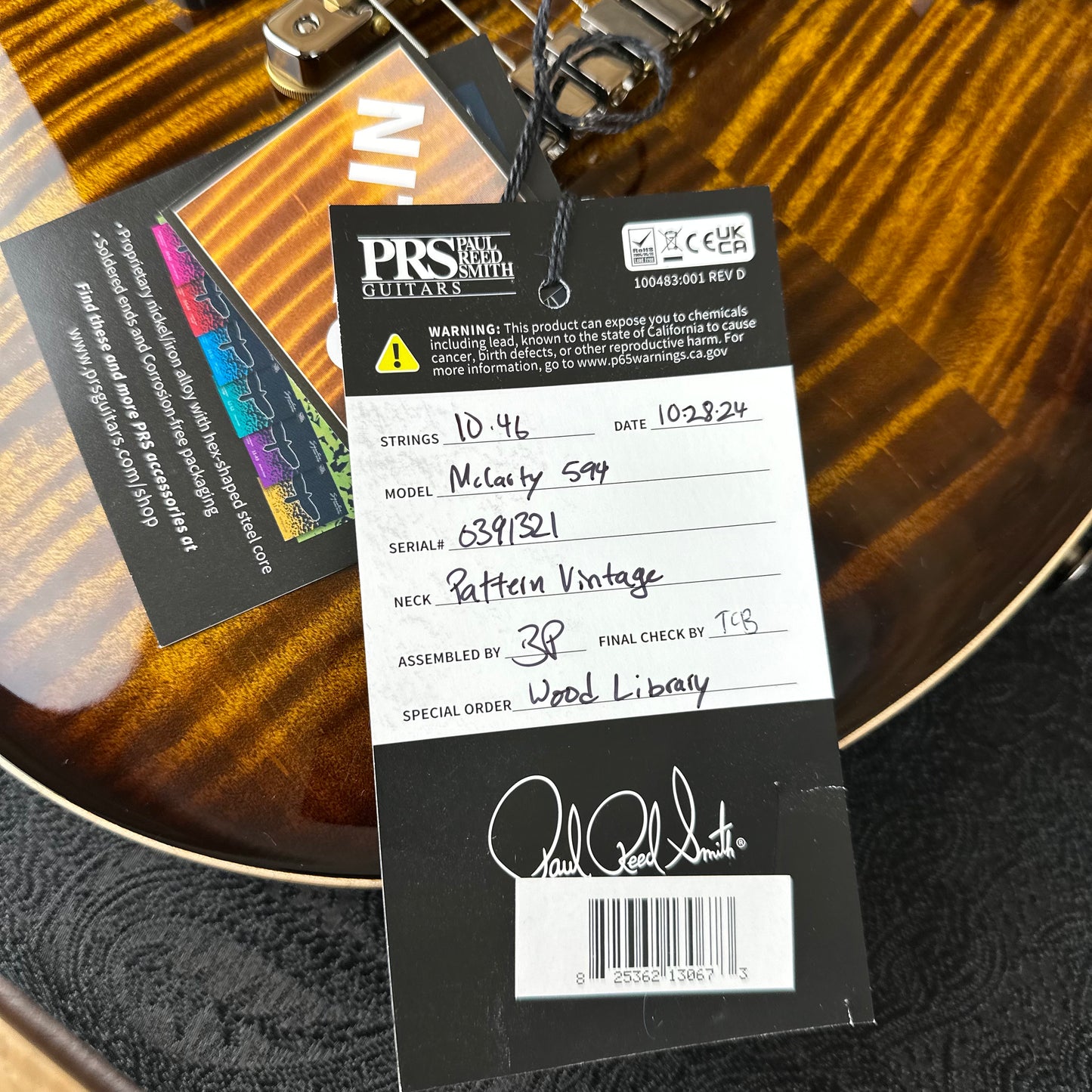 PRS Wood Library McCarty 594 Flamed Maple 10 Top, Torrified Flamed Maple Neck, Bound Ebony FB - Black Gold Burst 391321