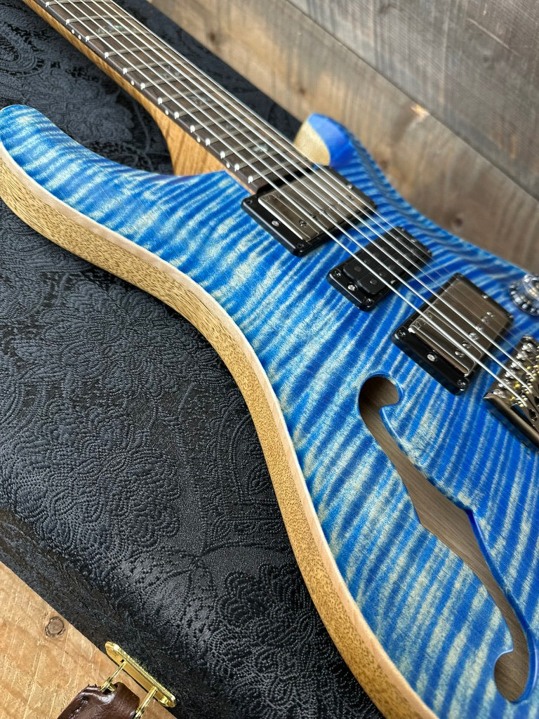 PRS Wood Library Special 22 Semi-Hollow - Flame Maple 10 Top Korina Back, Ziricote FB - Faded Blue Jean Satin 392389