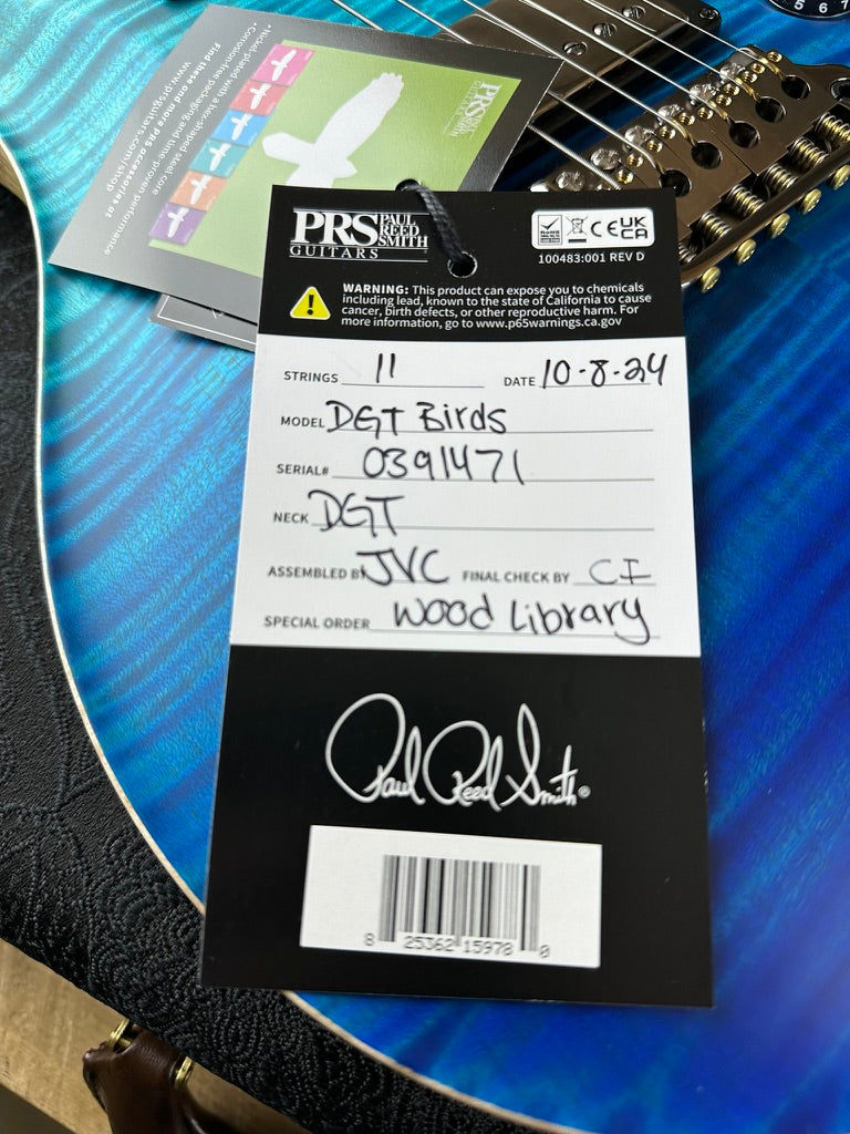 PRS DGT David Grissom Signature Wood Library Flame Maple 10 Top, Korina Back/Neck, Ebony FB - Blue Fade Satin 391471