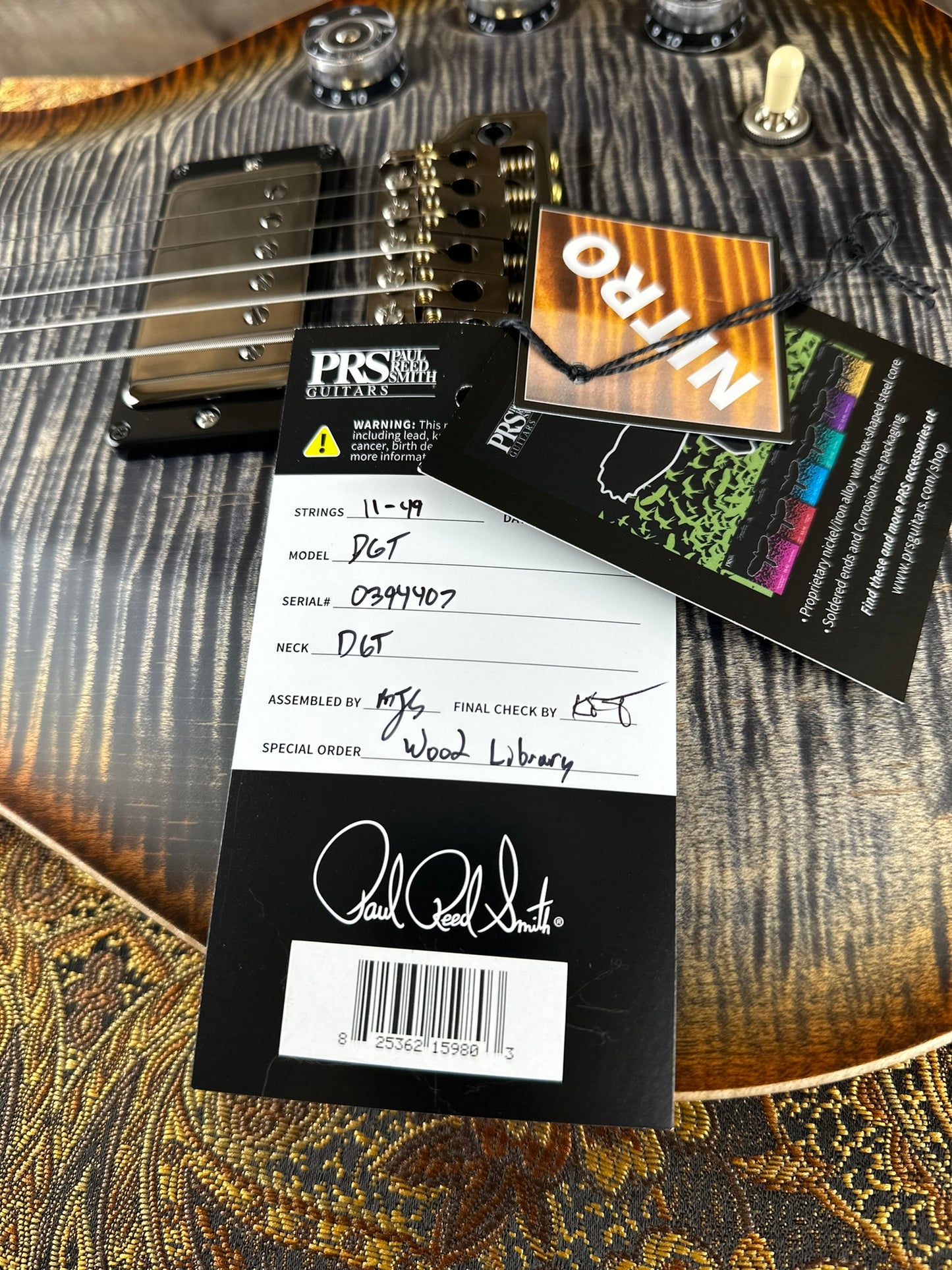 PRS DGT David Grissom Signature Wood Library Flame Maple 10 Top, Korina Back/Neck, Ebony FB - Burnt Maple Leaf 394407