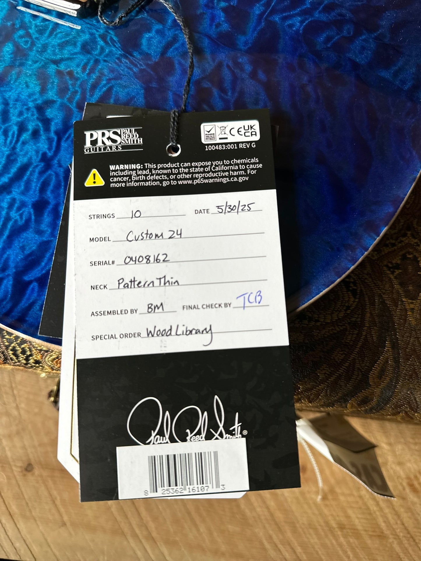 PRS Wood Library Custom 24 Quilt Top Brazilian Rosewood Fretboard! - Blue Fade 408162