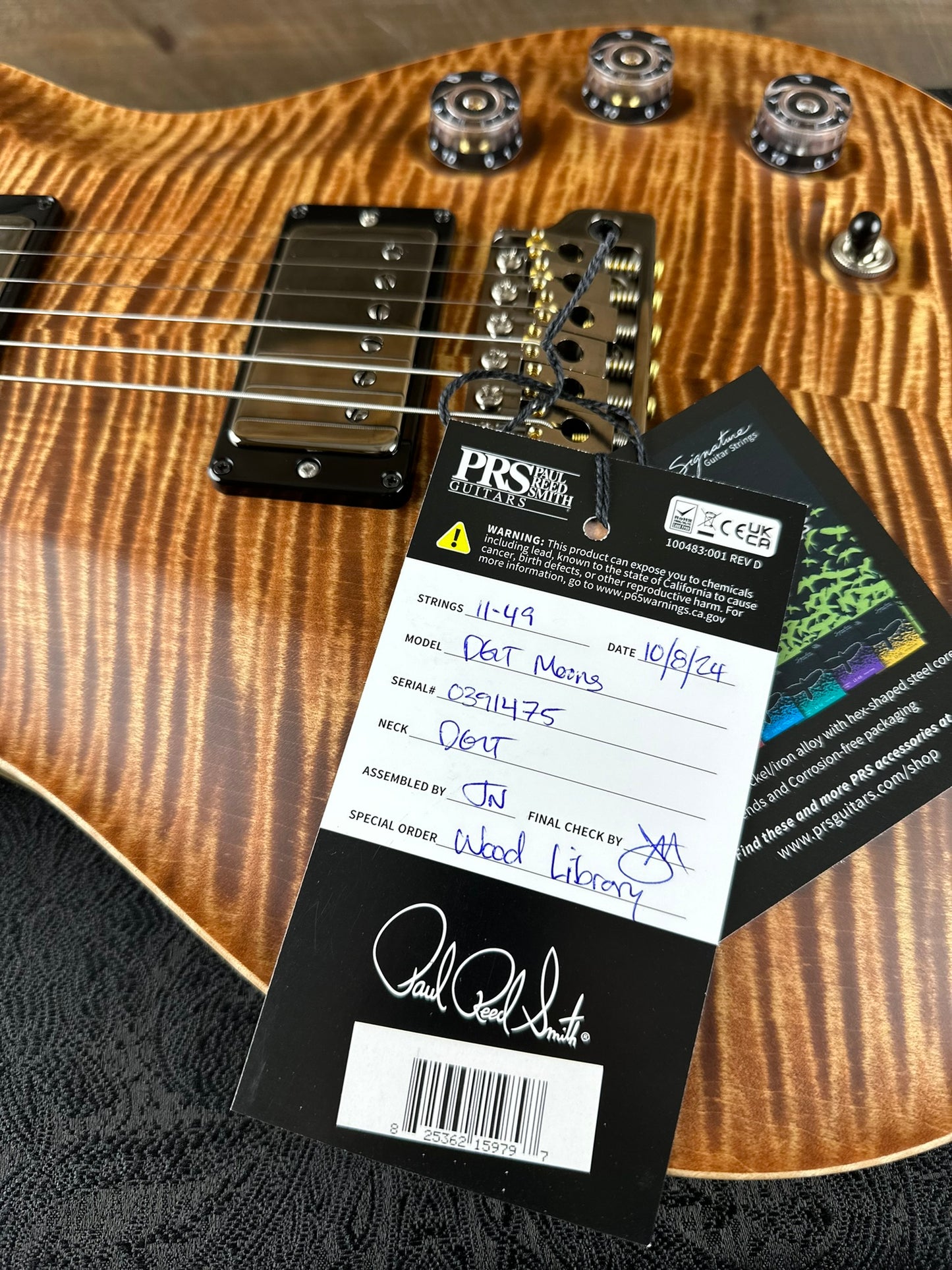 On Hold PRS DGT David Grissom Signature Wood Library Flame Maple 10 Top, Korina Back/Neck, Ebony FB - Copperhead 391475