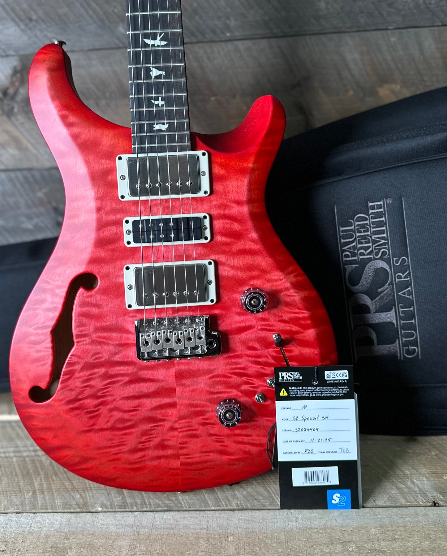 PRS S2 Wood Library Special Semi-Hollow Quilted Top - Bonnie Pink Cherry Burst S2086405