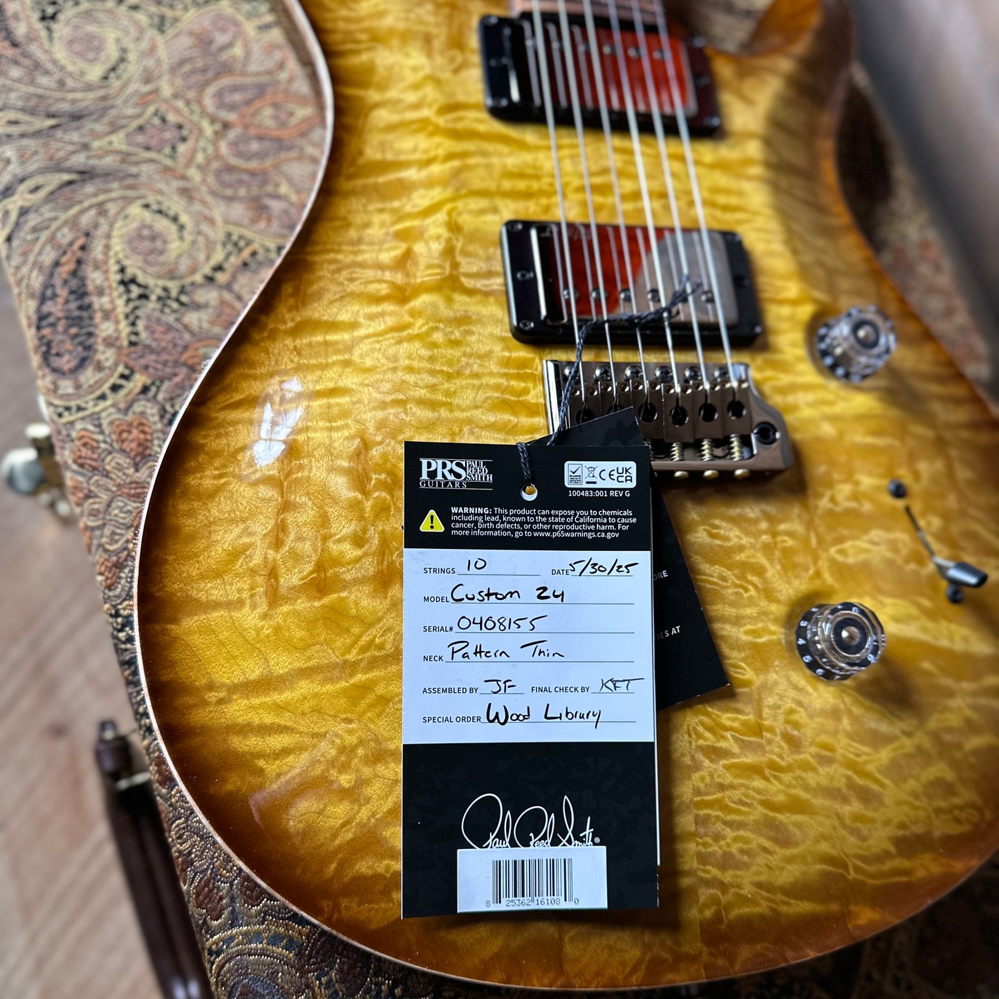 PRS Wood Library Custom 24 Quilt Top Brazilian Rosewood Fretboard! - Livingston Lemondrop 408155