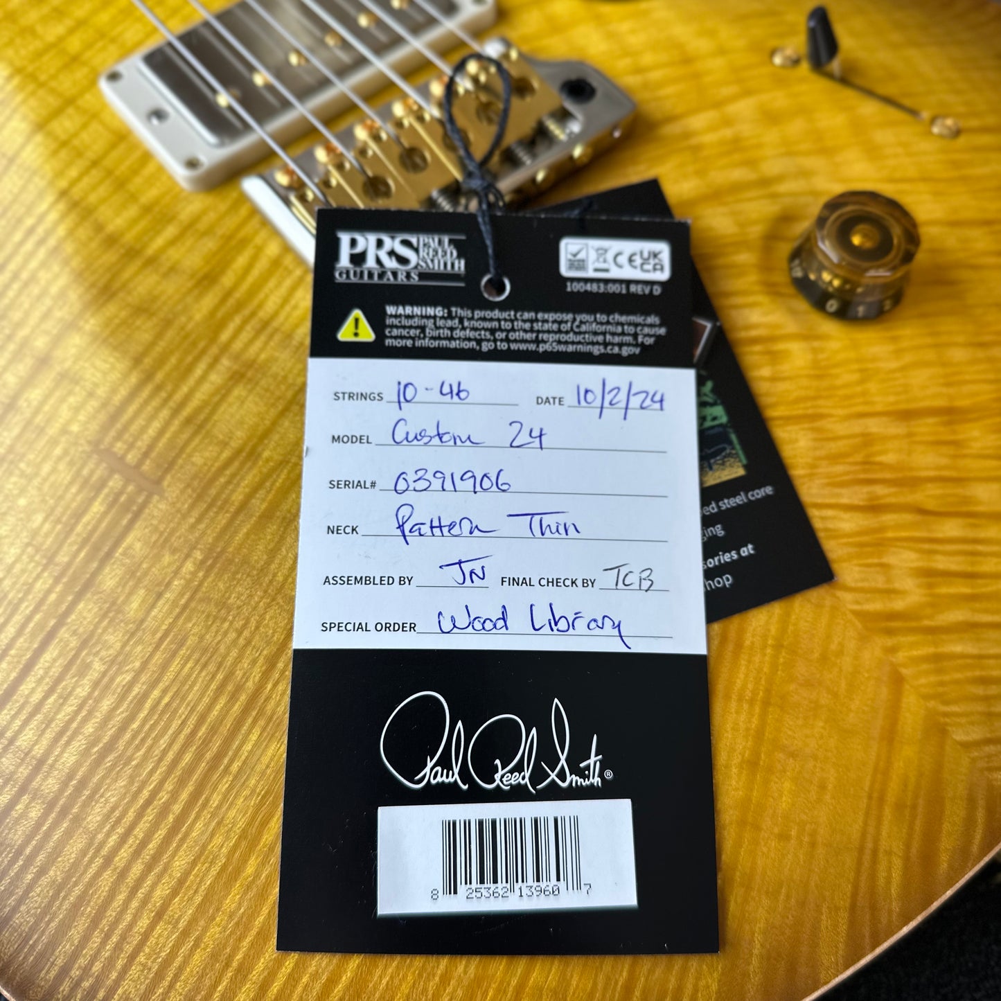 PRS Wood Library Custom 24 Flame Maple 10 Top, Torrified Flamed Maple Neck, Ebony FB - Livingston Lemondrop Satin 391906