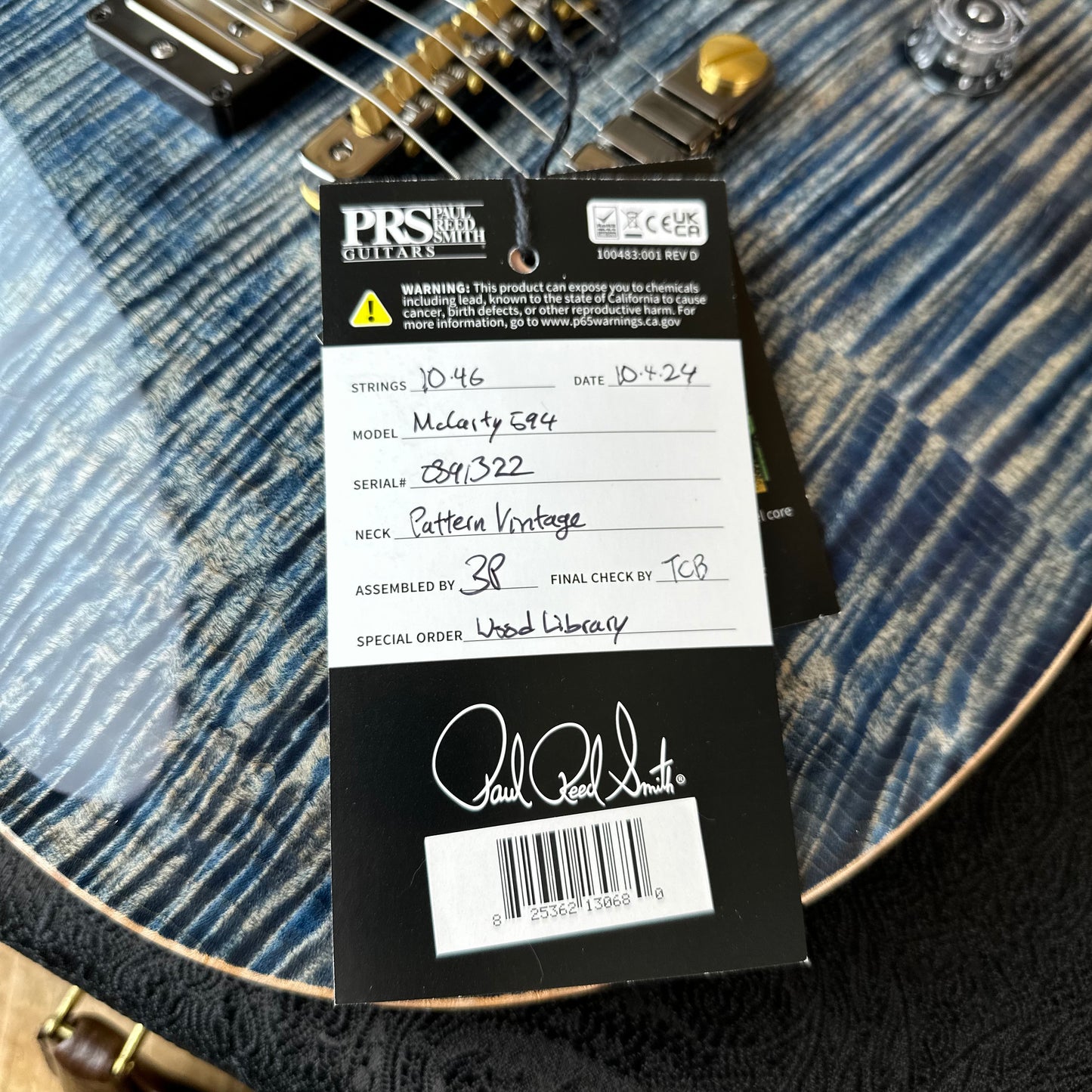 PRS Wood Library McCarty 594 Flamed Maple 10 Top, Torrified Flamed Maple Neck, Bound Ebony FB - Faded Whale Blue 391322