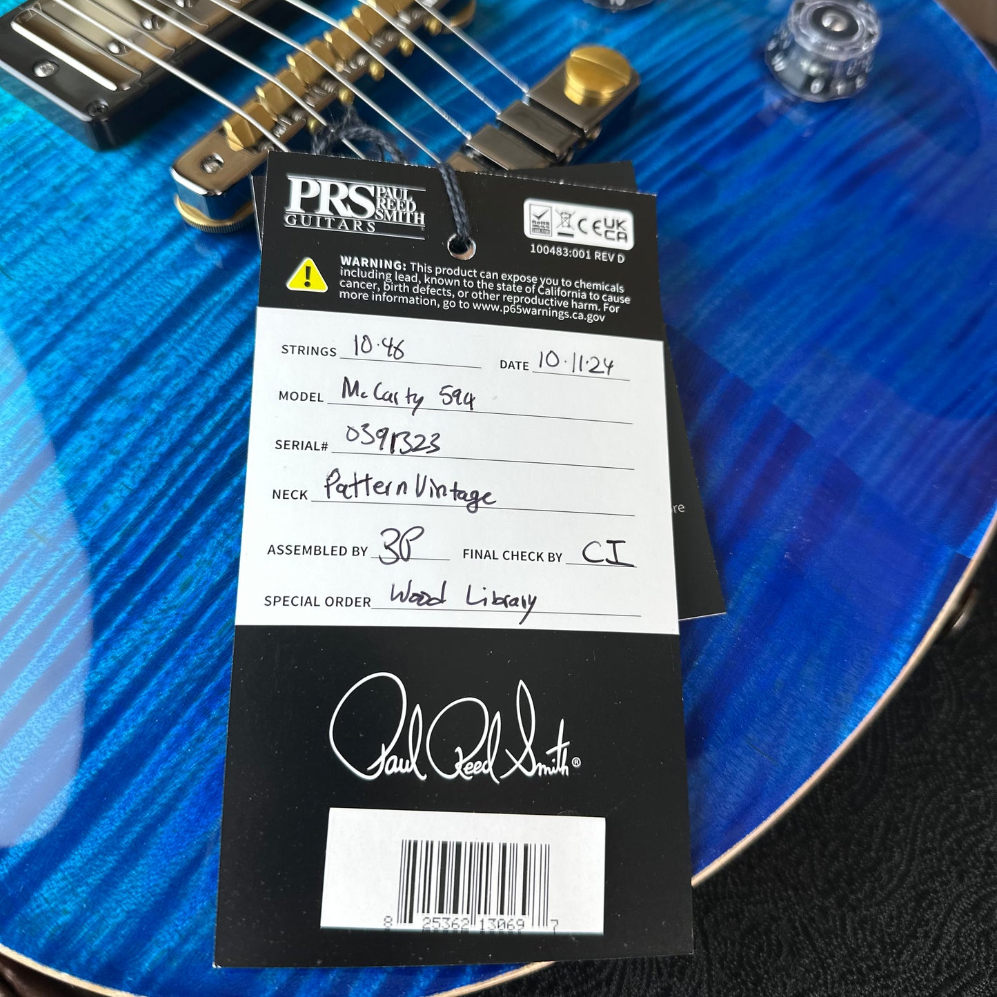PRS Wood Library McCarty 594 Flamed Maple 10 Top, Torrified Flamed Maple Neck, Bound Ebony FB - Blue Fade 391323