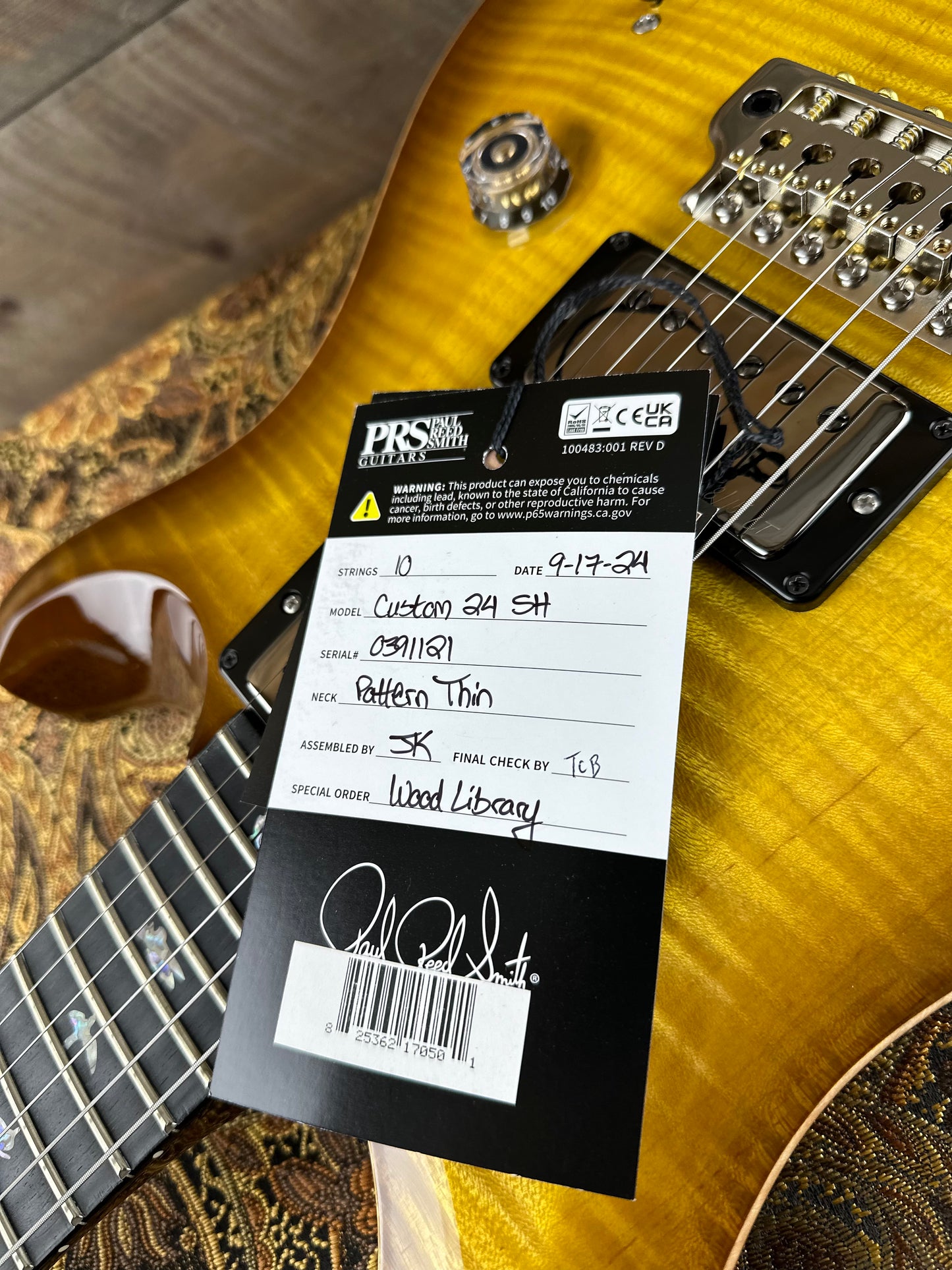 PRS Wood Library Custom 24 Semi-Hollow Flame Maple 10 Top Korina Body/Neck Ebony FB - Livingston Lemondrop 391121