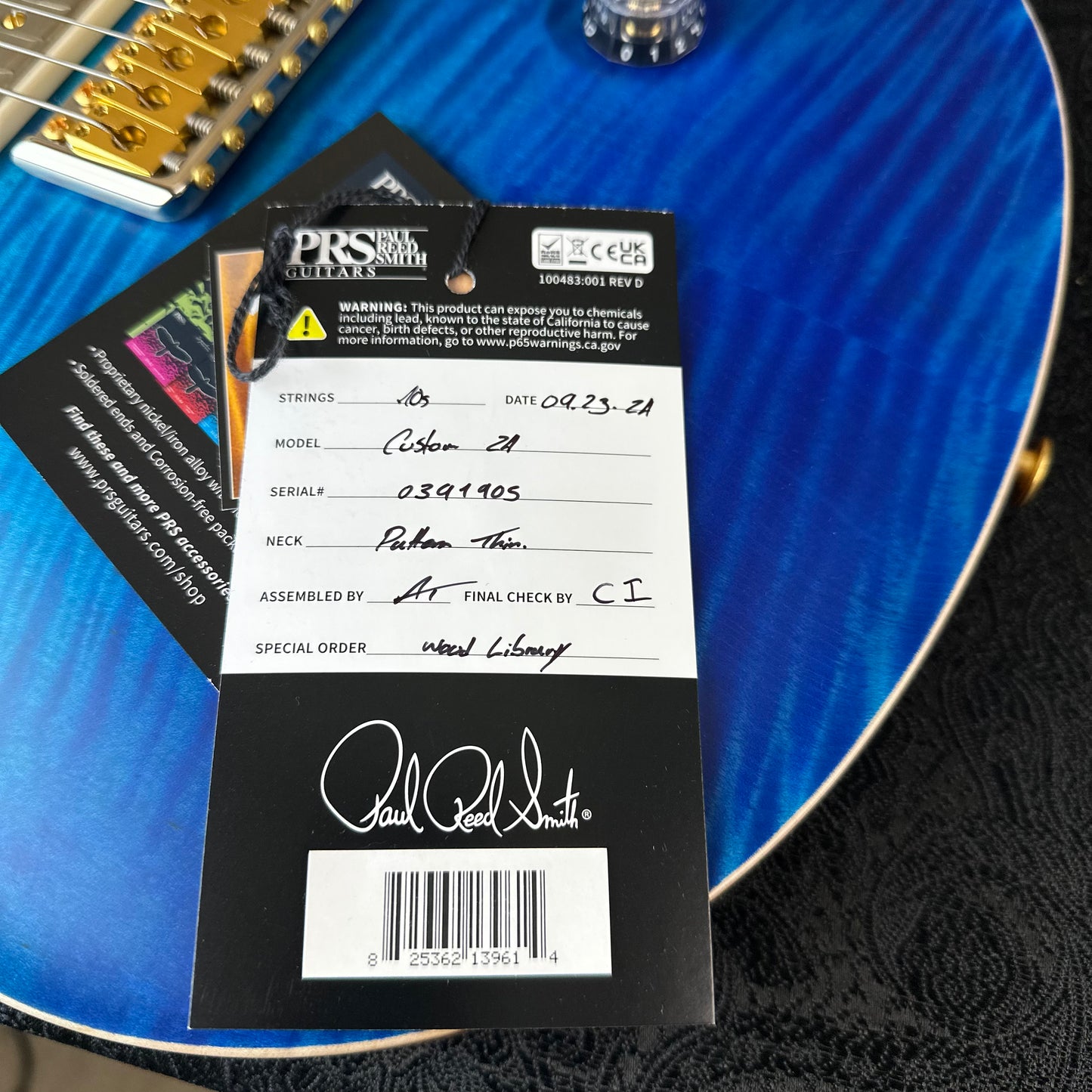 PRS Wood Library Custom 24 Flame Maple 10 Top, Torrified Flamed Maple Neck, Ebony FB - Blue Fade Satin 391905