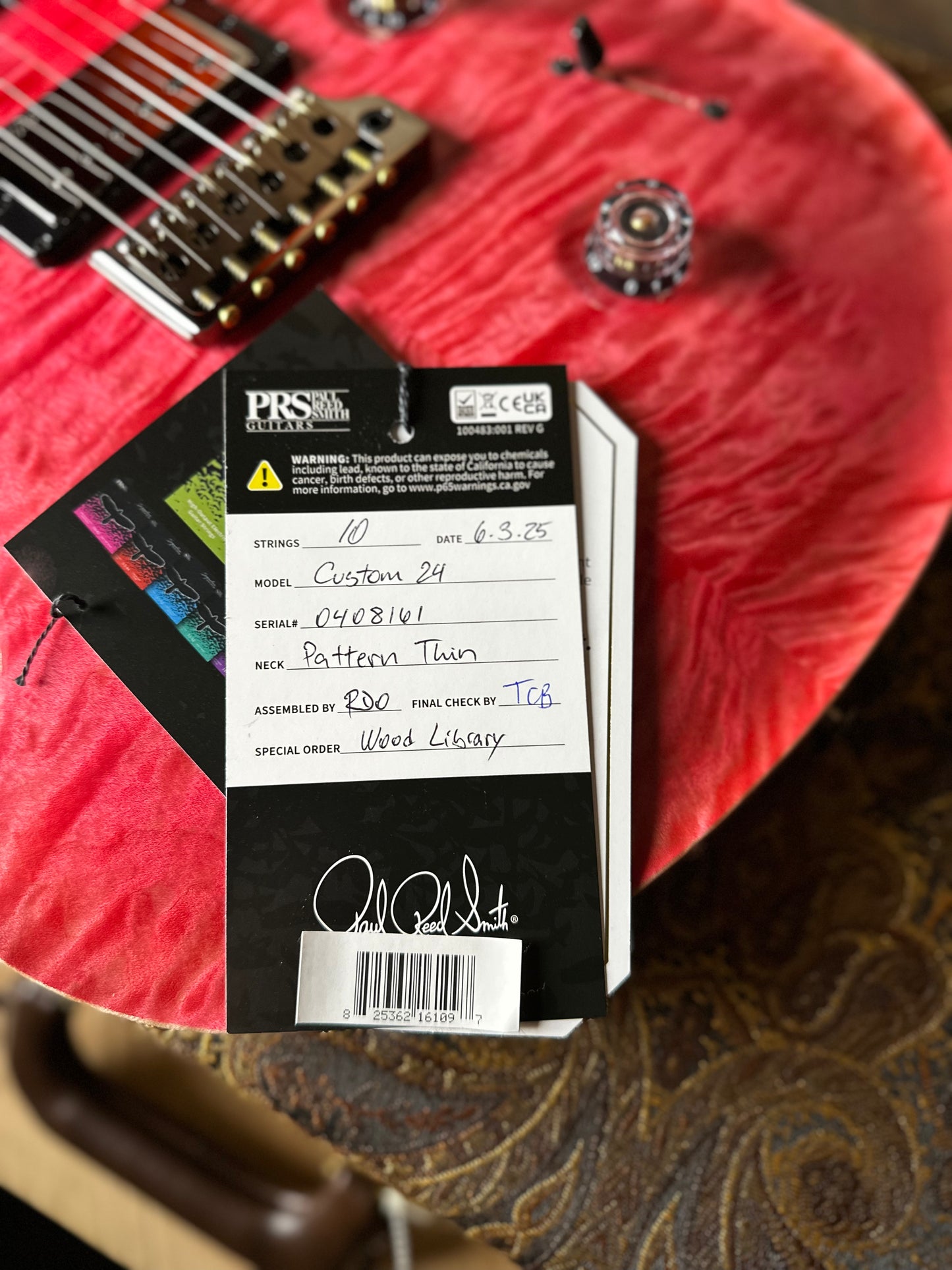 PRS Wood Library Custom 24 Quilt Top Brazilian Rosewood Fretboard! - Bonnie Pink 408161