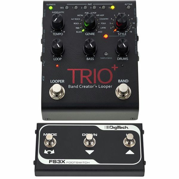 trio guitar pedal DigiTech Trio+ Band Creator and Looper Pedal / FS3X 3 Button Footswitc – Quimper Sound Records and Guitars