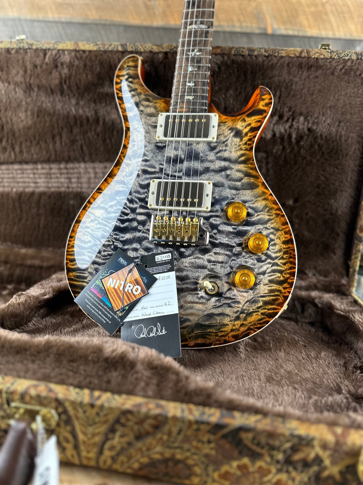 PRS DGT David Grissom Signature Wood Library Quilt Maple 10 Top, Korina Back/Neck, Ziricote FB - Burnt Maple Leaf 390877
