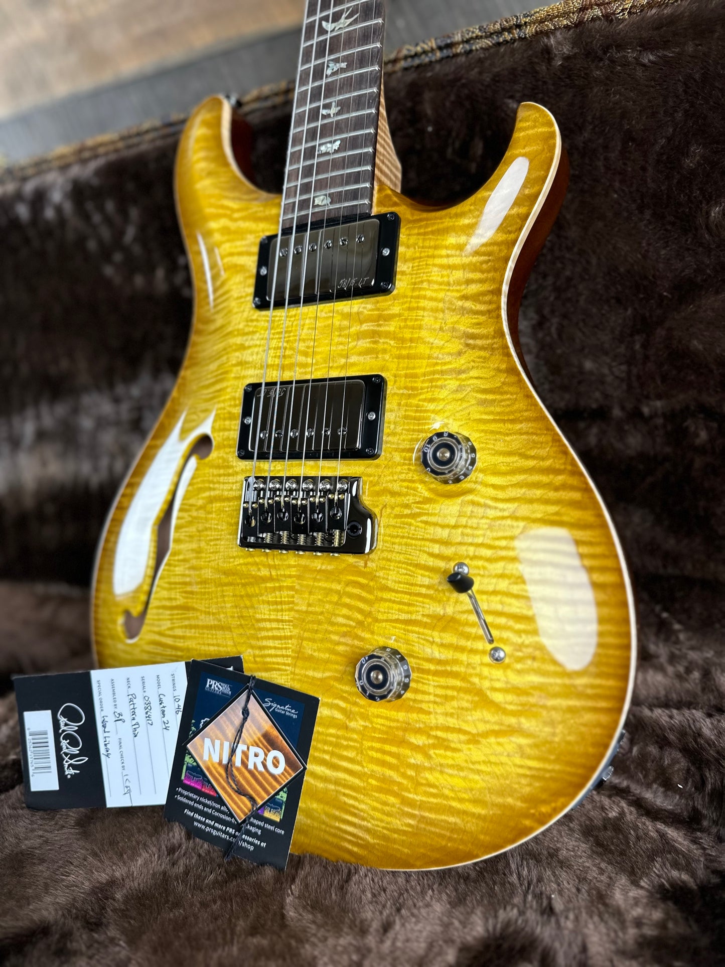 PRS Wood Library Custom 24 Semi-Hollow Flame Maple 10 Top - Livingston Lemondrop 386417