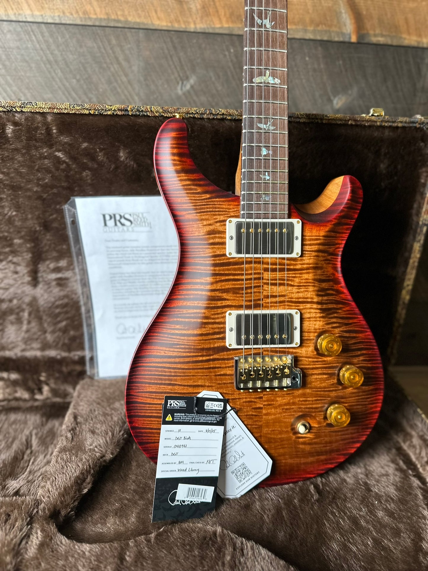 PRS Wood Library DGT David Grissom Signature Wood Library Flame Maple 10 Top, Brazilian Rosewood FB - Custom Color Copperhead Cherry Burst 410961