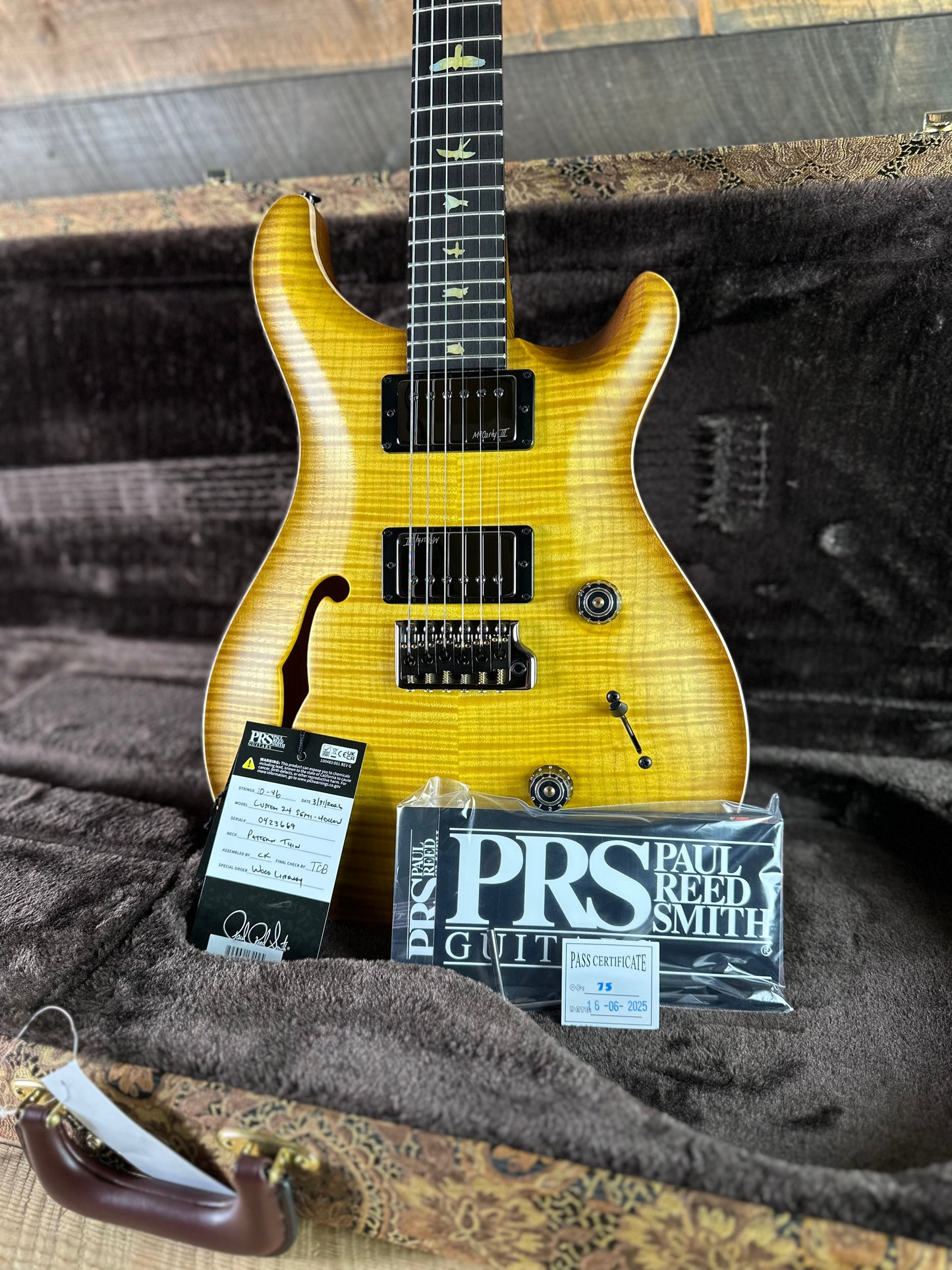 PRS Wood Library Custom 24 Fatback Semi-Hollow! - Satin Livingston Lemondrop 423669
