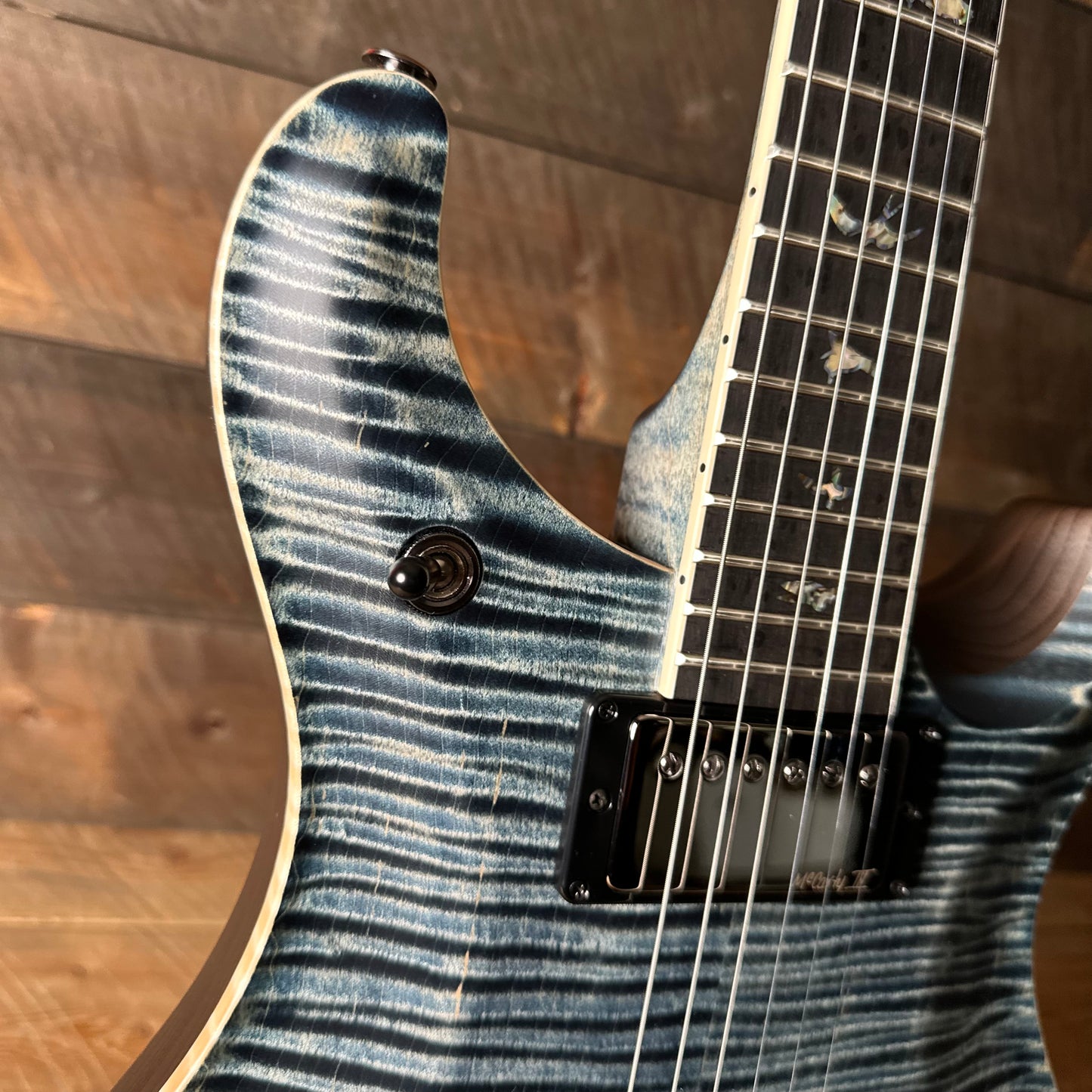 PRS Wood Library McCarty 594 Flamed Maple 10 Top, Swamp Ash Back, Stained Flamed Maple Neck, Bound Ebony FB - Satin Faded Whale Blue W/Dark Stained Back 418879