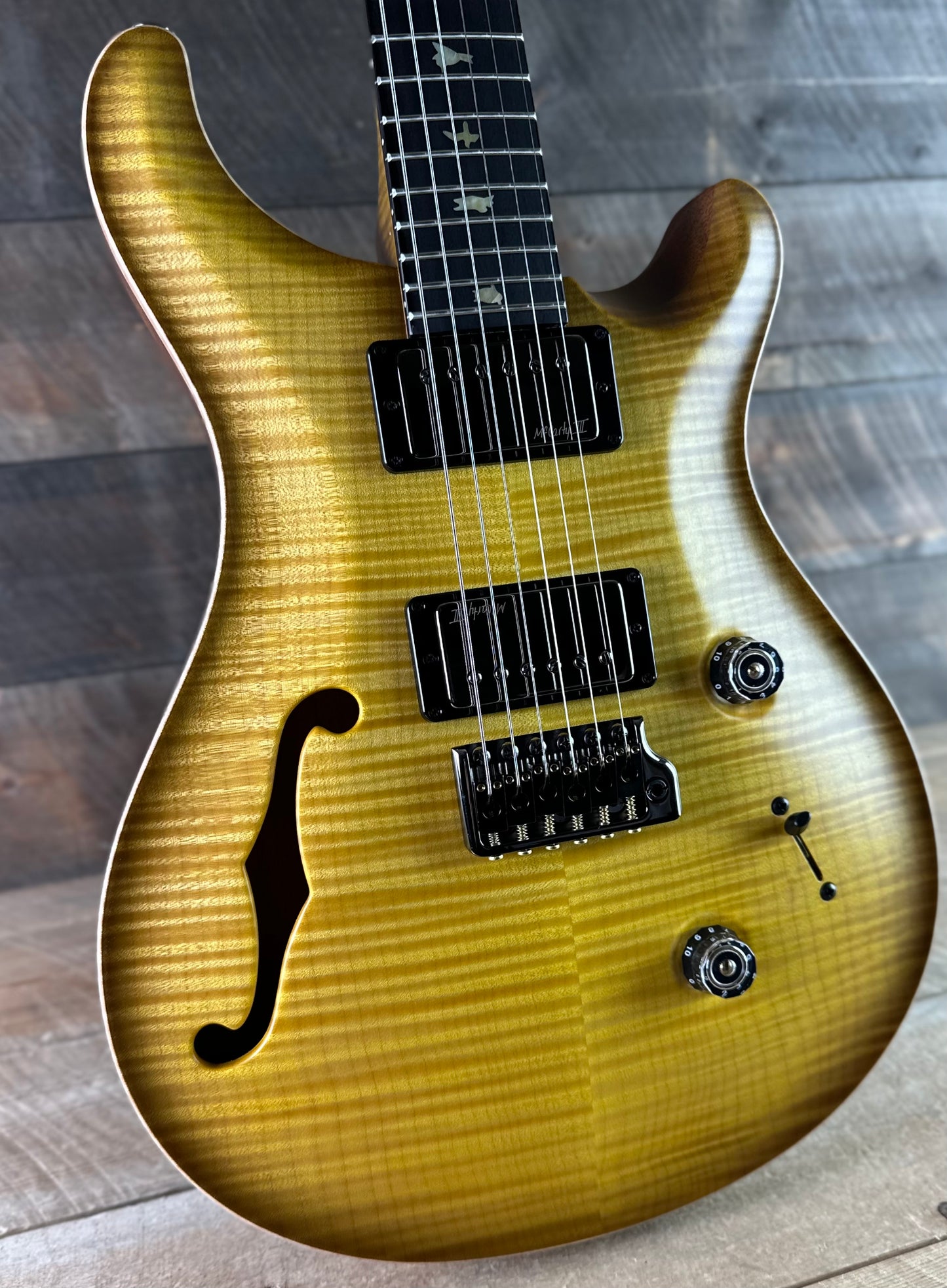 PRS Wood Library Custom 24 Fatback Semi-Hollow! - Satin Livingston Lemondrop 423669