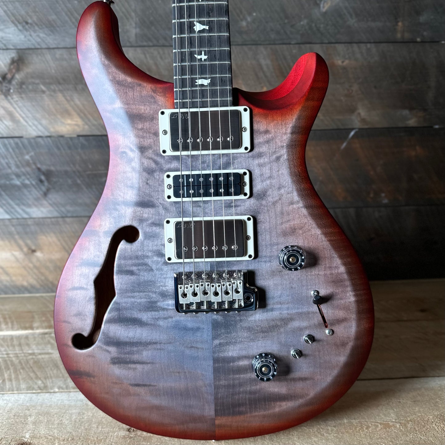 PRS S2 Wood Library Special Semi-Hollow Quilted Top - Satin Faded Grey Black Cherry Burst S2085243