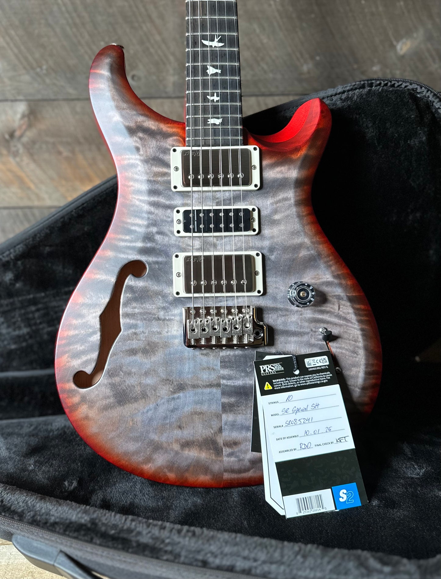 PRS S2 Wood Library Special Semi-Hollow Quilted Top - Satin Faded Grey Black Cherry Burst S2085241