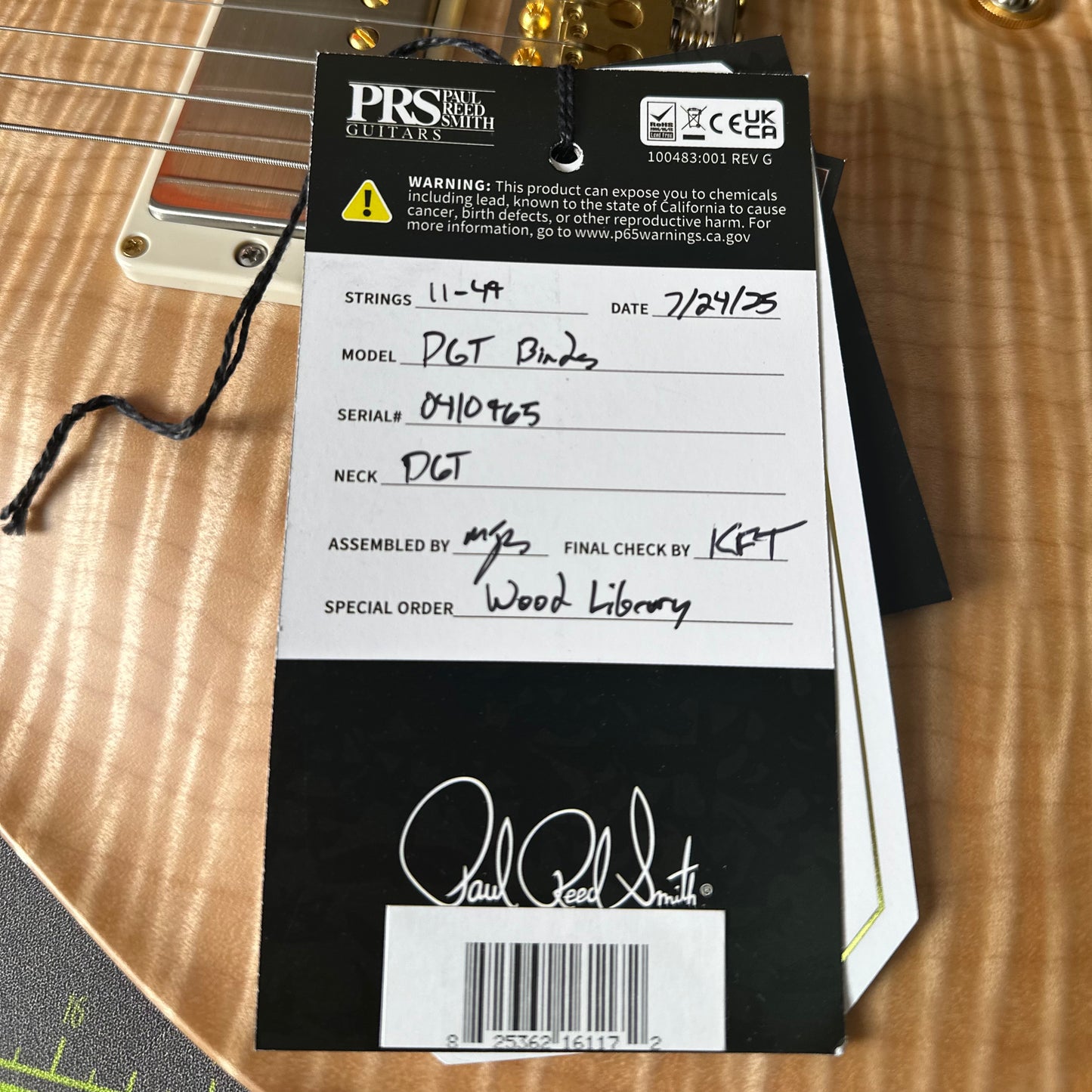 PRS DGT David Grissom Signature Wood Library ONE PIECE TOP!! Flame Maple 10 Top, Brazilian Rosewood FB -Natural 410965