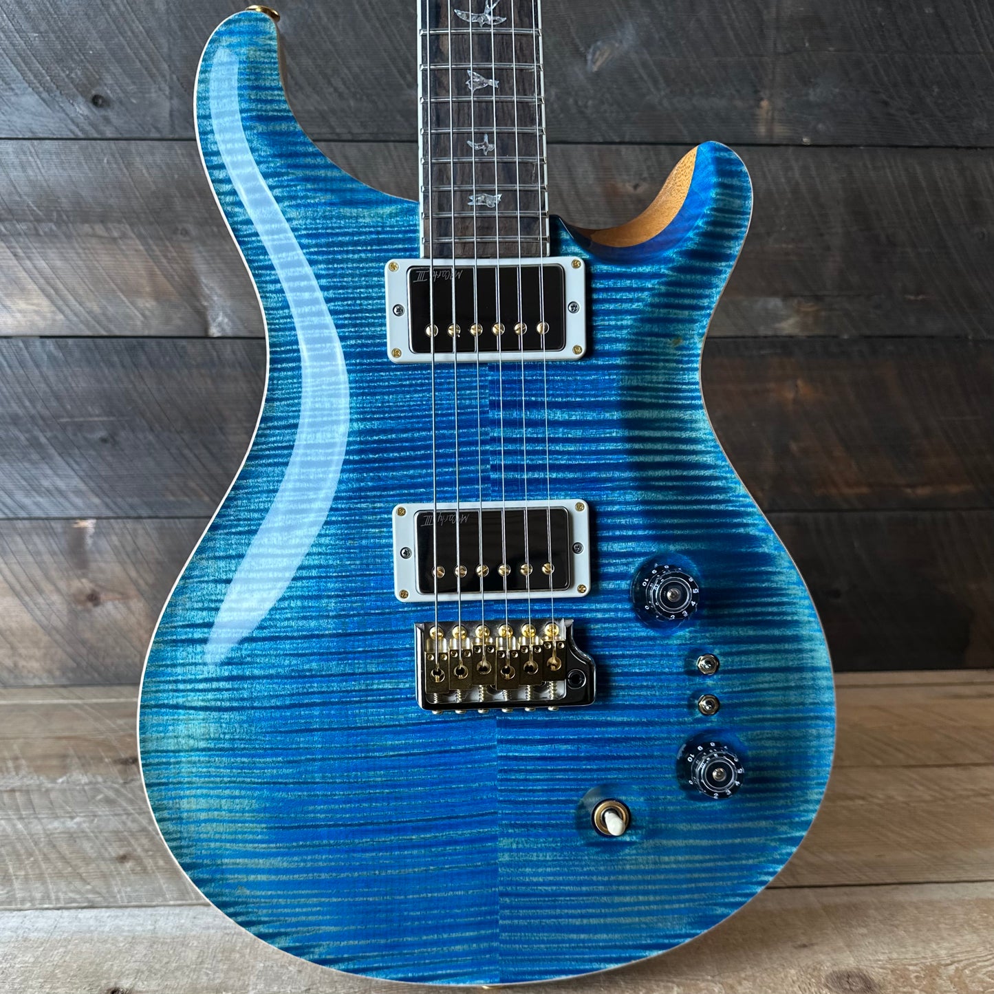 PRS Wood Library McCarty Tremolo w/ Dual Mini Toggles Flame Maple 10-top Ziricote FB - Arctic Blue Stained Neck 427978