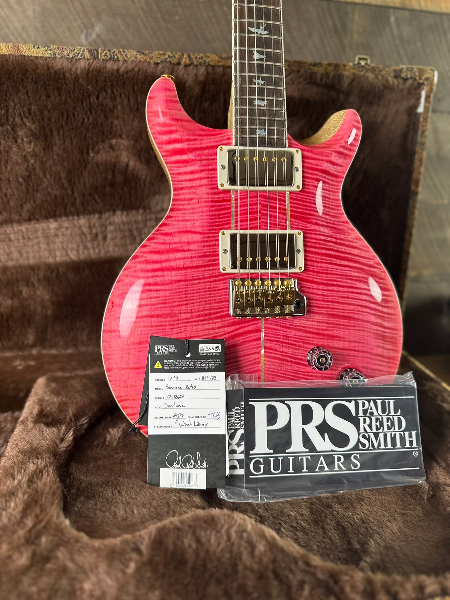 PRS Wood Library Santana Retro Korina Back & Neck Flame Maple 10 Top Ziricote FB!! - Bonnie Pink 418663