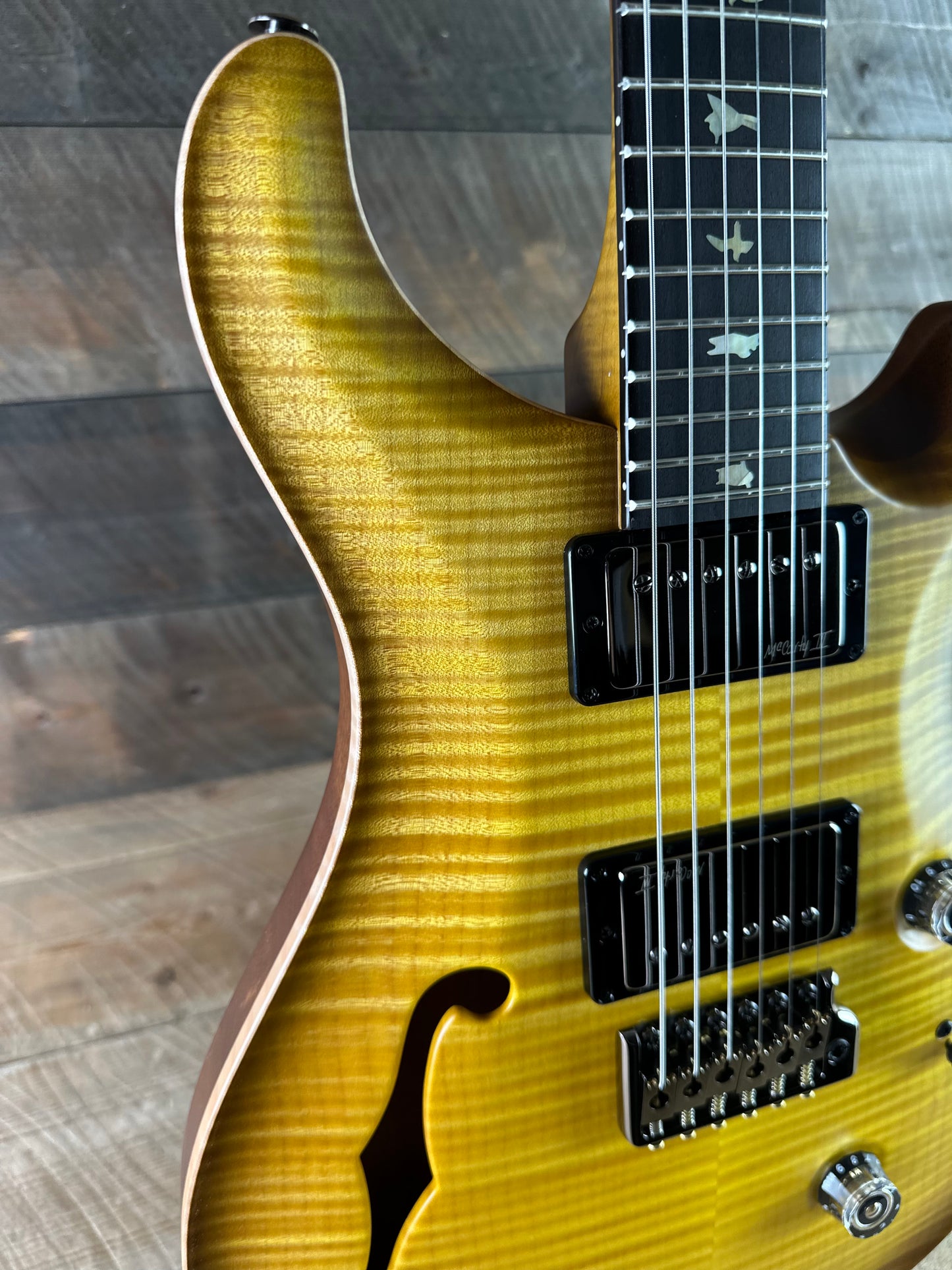 PRS Wood Library Custom 24 Fatback Semi-Hollow! - Satin Livingston Lemondrop 423669