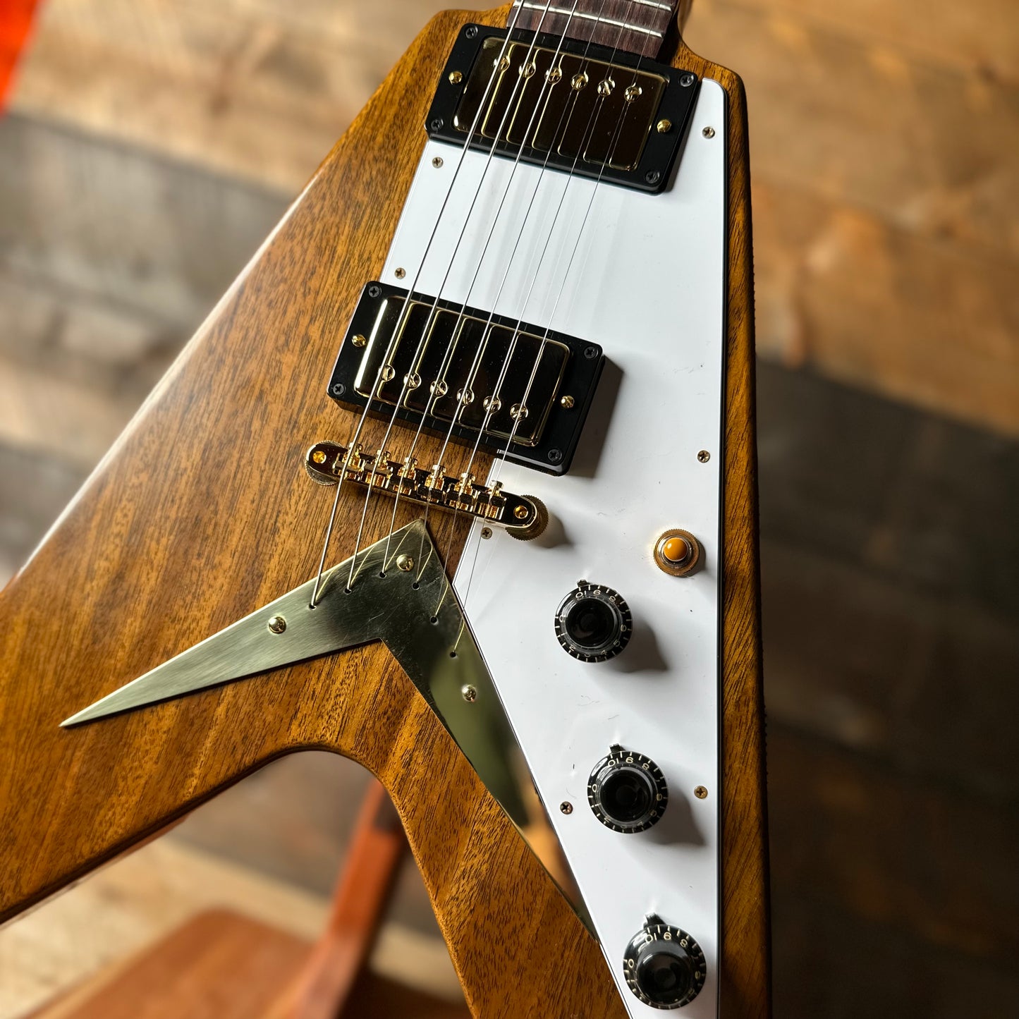 Gibson Custom 1958 Mahogany Flying V Reissue VOS *Only 6.35 Pounds!!* - Antique Natural 851264