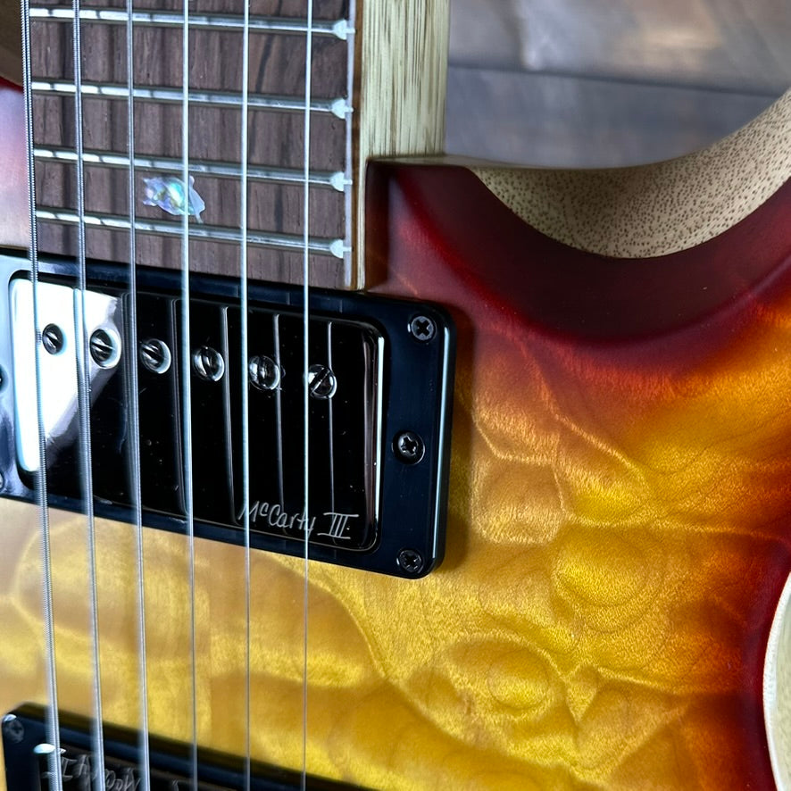 PRS Wood Library Custom 24 Amazing Quilted 10 top Korina Body/Neck Brazilian Rosewood FB - Satin Livingston Lemon Cherry Burst W/Natural Back 425290
