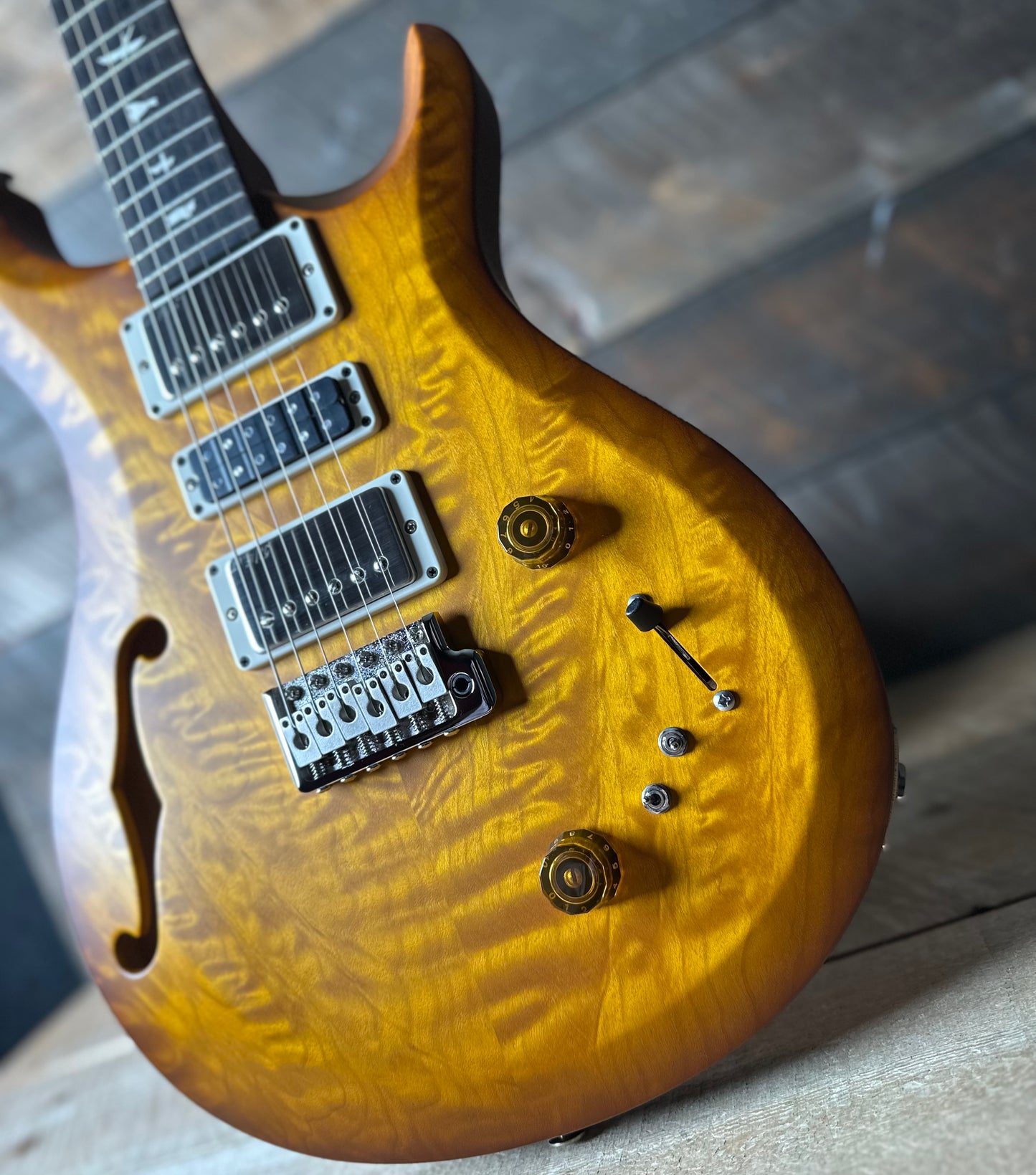 PRS S2 Wood Library Special Semi-Hollow Quilted Top - Satin Honey Gold Burst S2085236