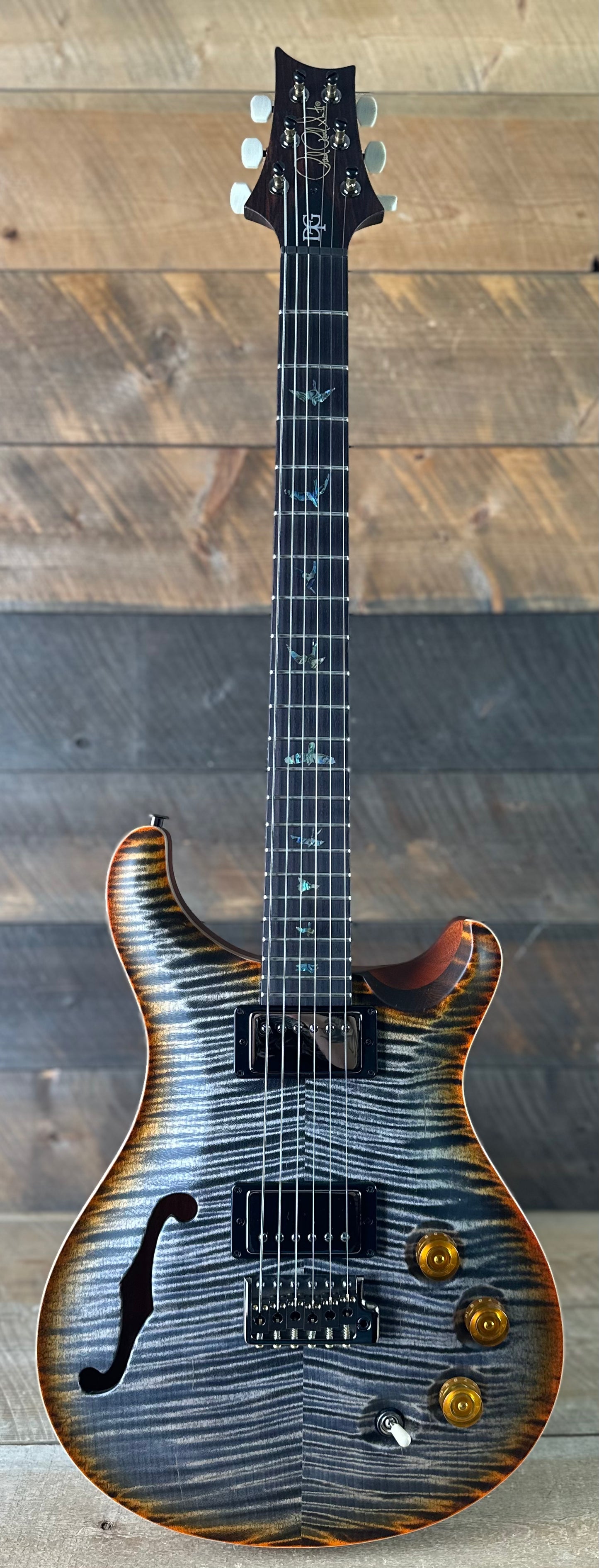 PRS Wood Library DGT Semi-Hollow David Grissom Signature Rosewood Neck! Flamed Maple 10-Top Smoked Black Hardware - Burnt Maple Leaf 418145