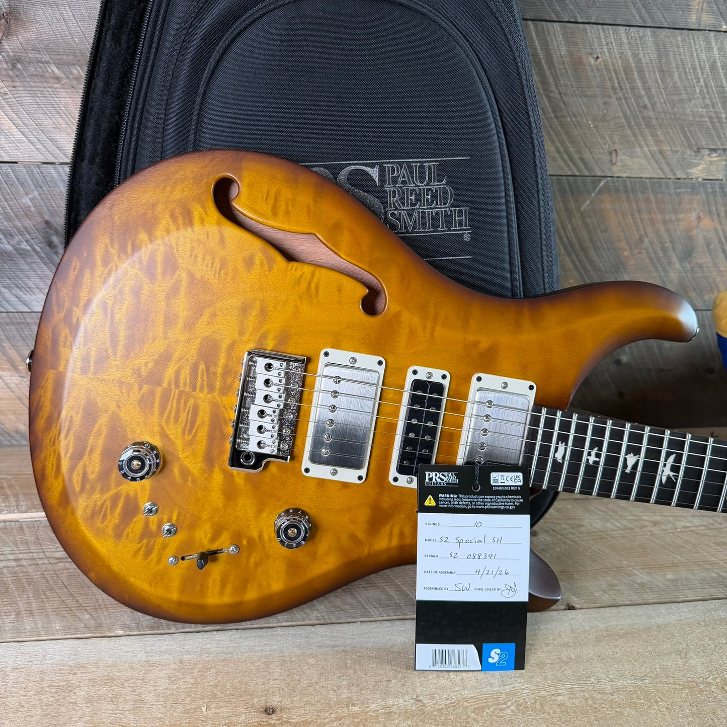 PRS S2 Wood Library Special Semi-Hollow Quilted Top Ebony Fretboard Satin McCarty Tobacco Sunburst S2088391